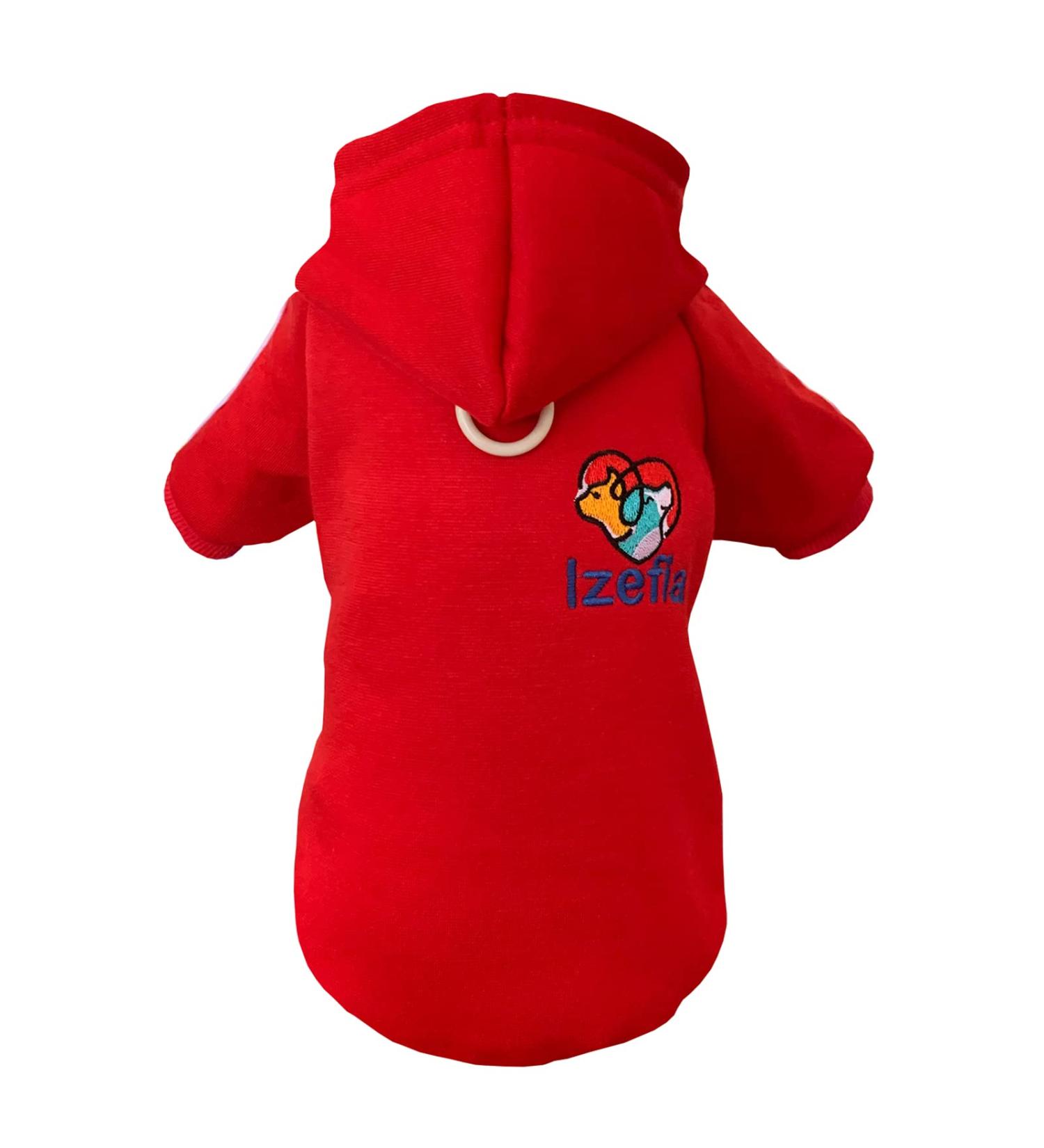 Izefia Red Dog Hoodie - Warm Fleece Sweater for Small Dogs & Cats | Winter Dog Clothing XL - Buy Online on GoSupps.com