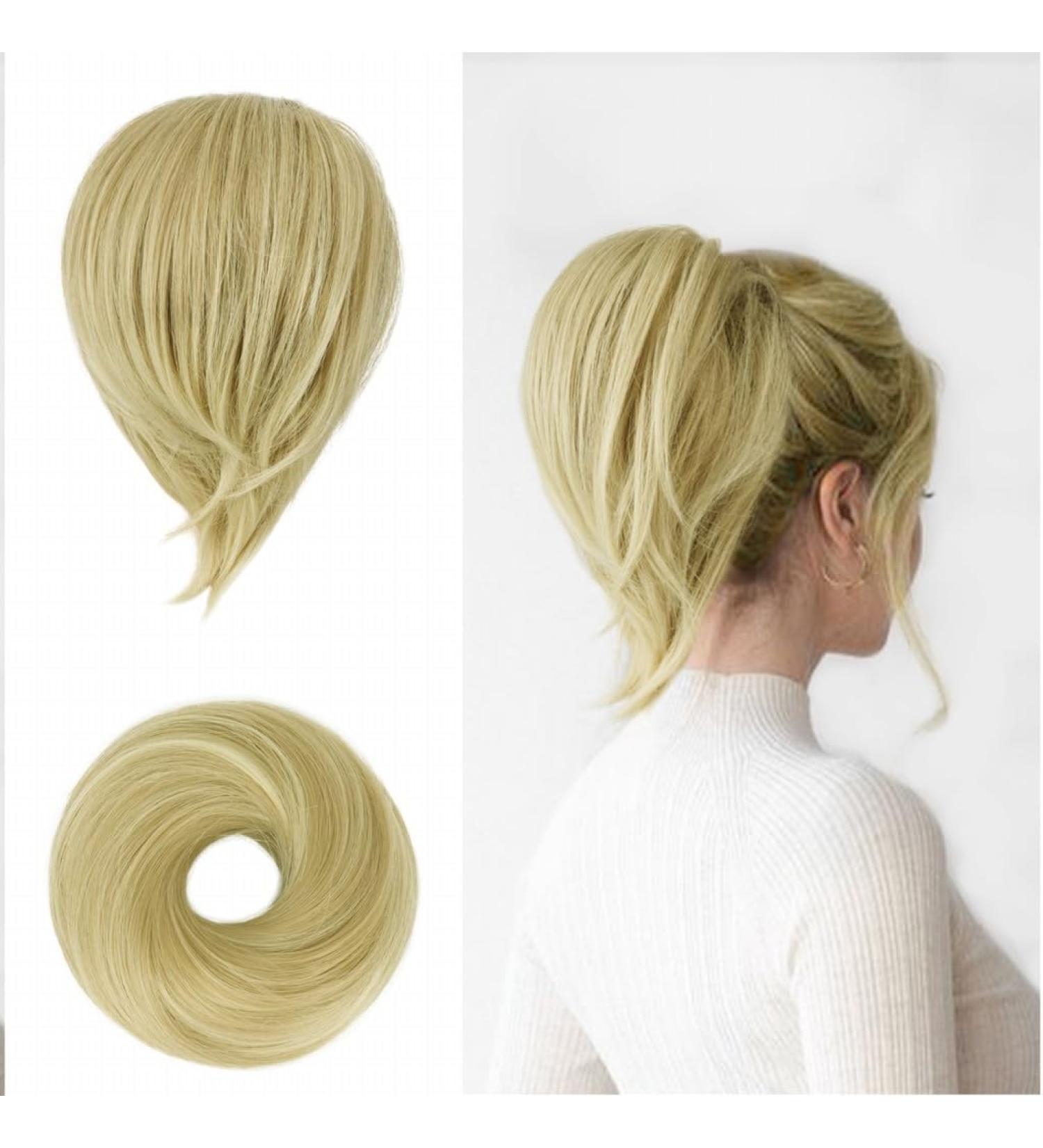 BARSDAR HAARDIAD Hair Extensions - Straight Synthetic Short Ponytail Rolls & Hair Jewelry Scrunchie for Women - Ash Brown & Bleaching Blonde (20cm) - Buy Online on GoSupps.com