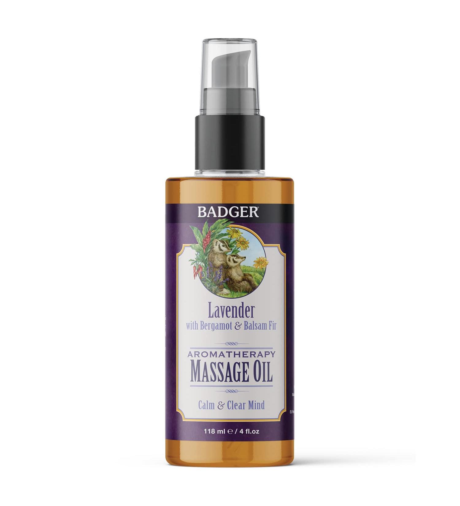Badger Aromatherapy Massage Oil - Lavender, Bergamot & Balsam Fir 4 fl oz | Relaxing Essential Oils - Buy Online on GoSupps.com