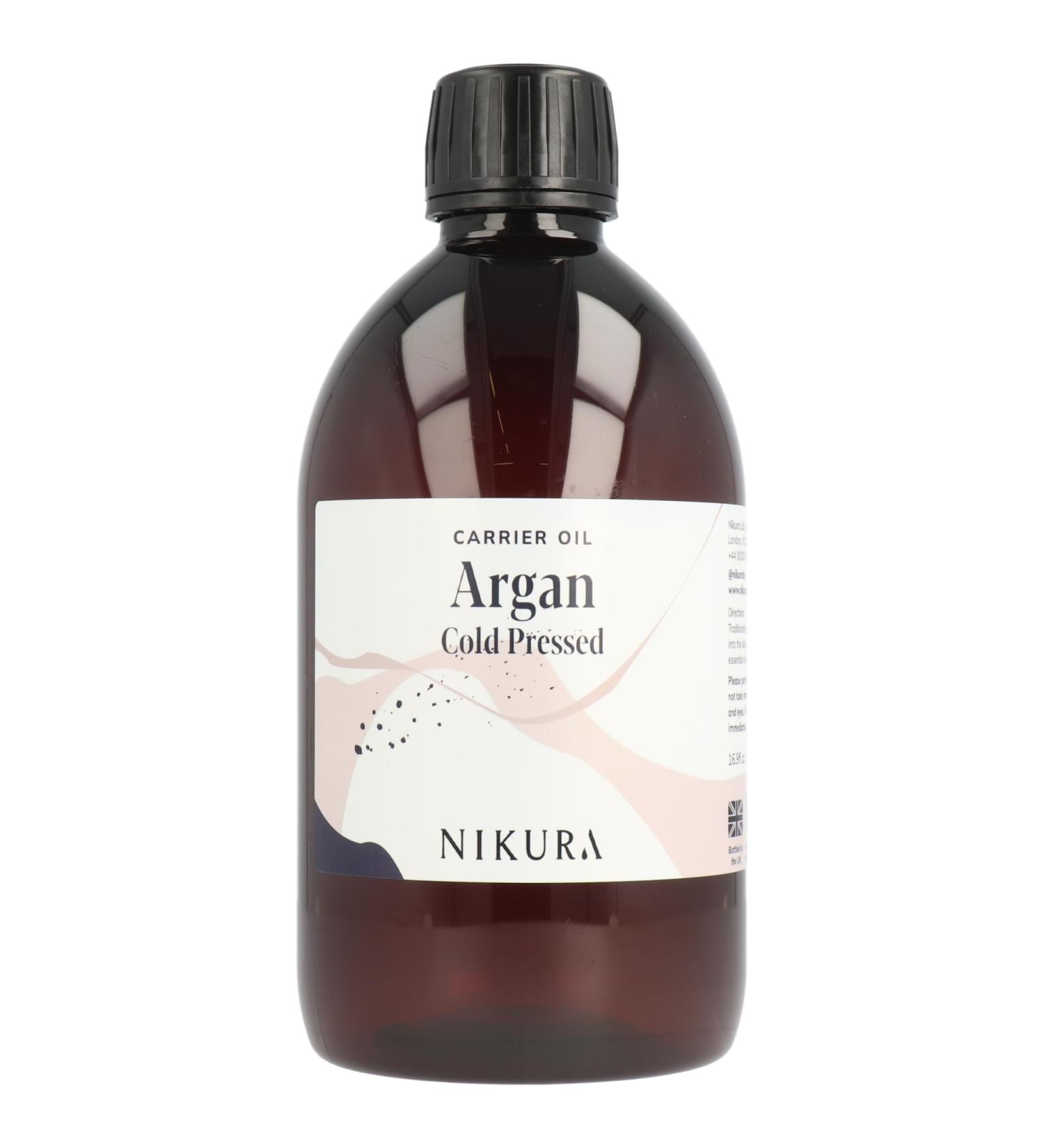 Nikura Argan Oil Cold Pressed 500ml - Vegan & UK Made for Skin, Hair, Soap Making - Moisturising & Nourishing - BPA Free - Buy Online on GoSupps.com