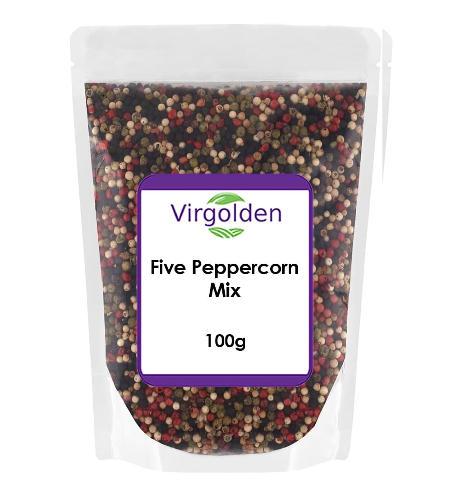 Five Peppercorn Mix 100g (Black peppercorns Allspice White Peppercorns Pink Peppercorns Green peppercorns) by Virgolden