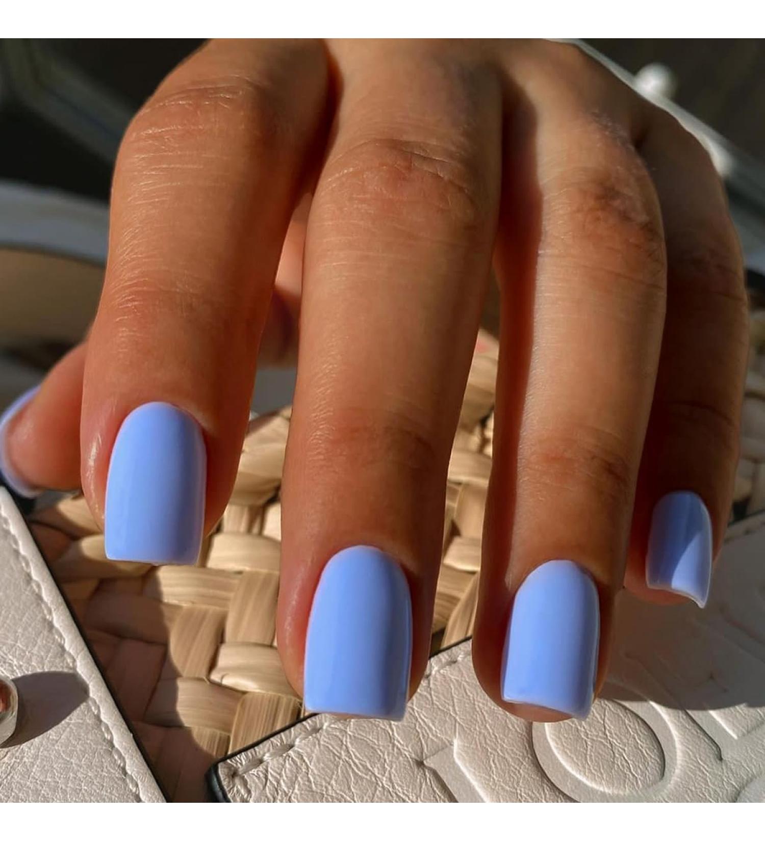 JUSTOTRY 24 Pieces Solid Color Square Nails for Sticking on Short Glossy Sky Blue Press on Nails Pretty Artificial Nails Fake Nails Square Fingernails Artificial Nails Medium for Women blue& solid1