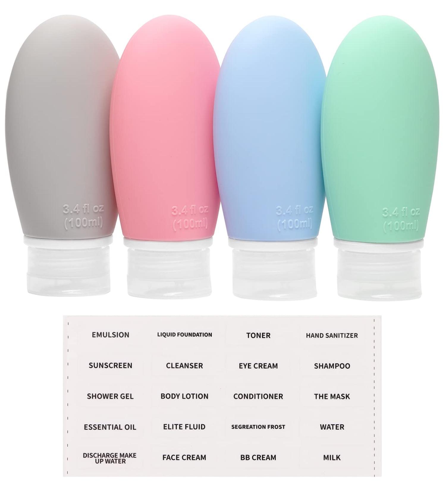 Bwren 3.4 oz Travel Bottles - TSA Approved Silicone BPA Free (Pack of 4) - Refillable Cosmetic Containers for Toiletries and Makeup - 100ml - Buy Online on GoSupps.com