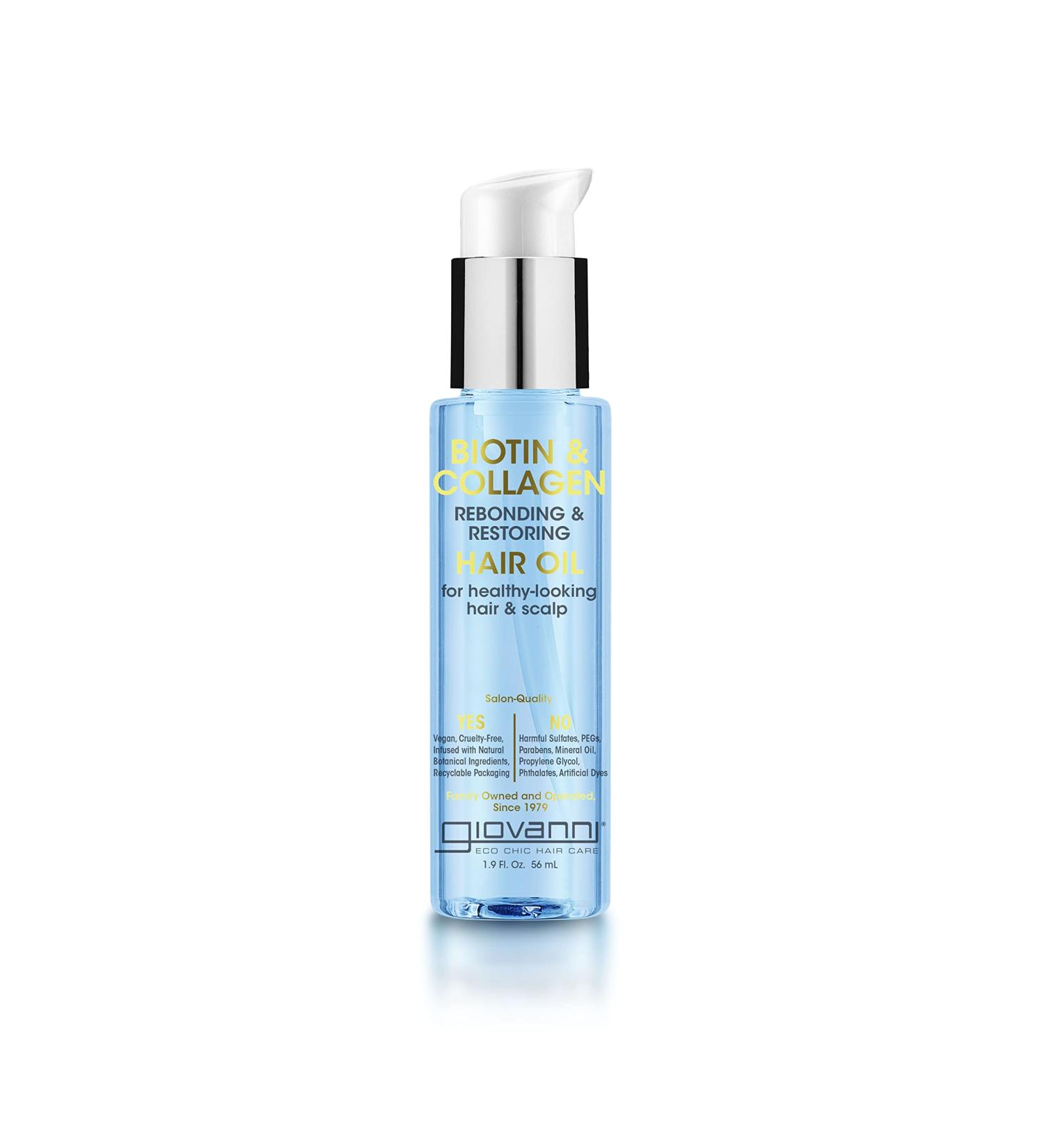 GIOVANNI Biotin & Collagen Hair Oil - Salon-Quality, Vegan, Cruelty-Free, Natural Botanical Ingredients - 1.9 Oz - Buy Online on GoSupps.com