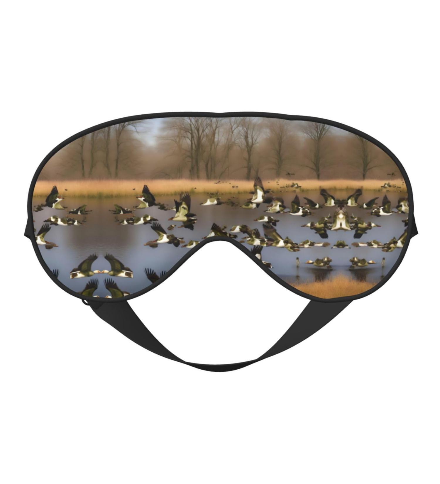Flying Wild Ducks Print Unisex Sleep Mask | Double-Sided Eye Mask for Sound Sleep & Skin Care - Black - Buy Online on GoSupps.com
