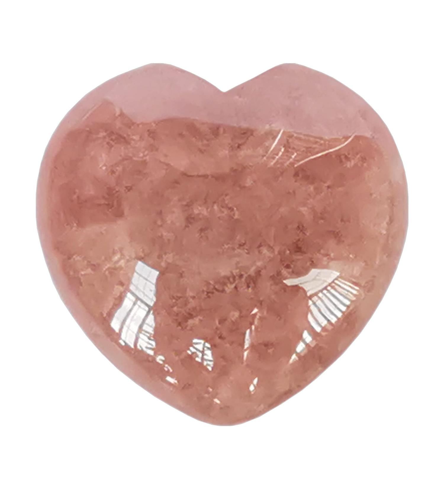 Manekieko Natural Strawberry Quartz Palm Worry Carved Heart - 40mm Healing Stone for Love & Meditation - Buy Online on GoSupps.com