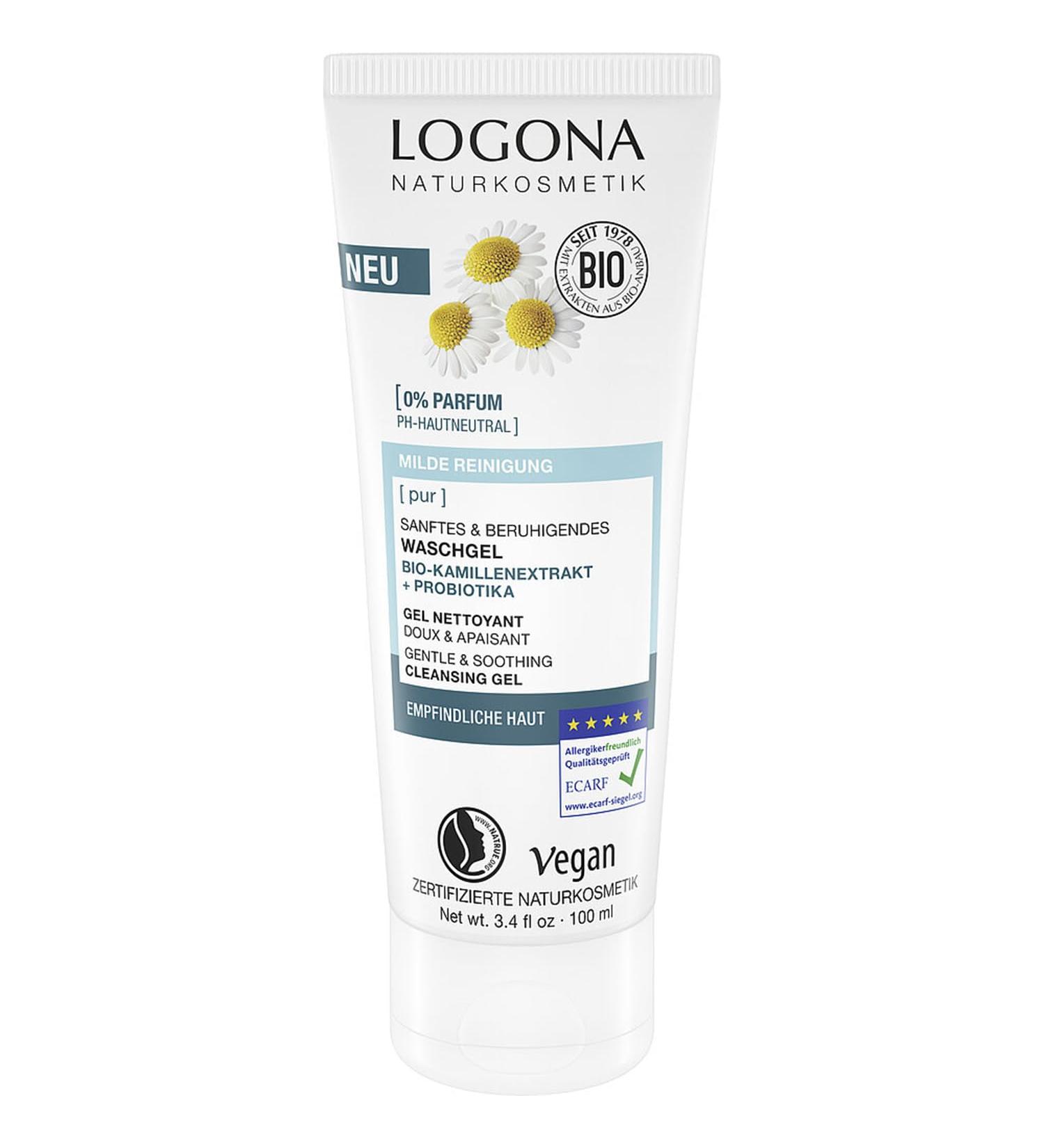 LOGONA Naturkosmetik LOGONA Naturkosmetik PUR Gentle and Soothing Cleansing Gel with Organic Chamomile Extract and Probiotics pH Neutral Cleansing Gel for Sensitive Skin Pure Facial Skin 100ml