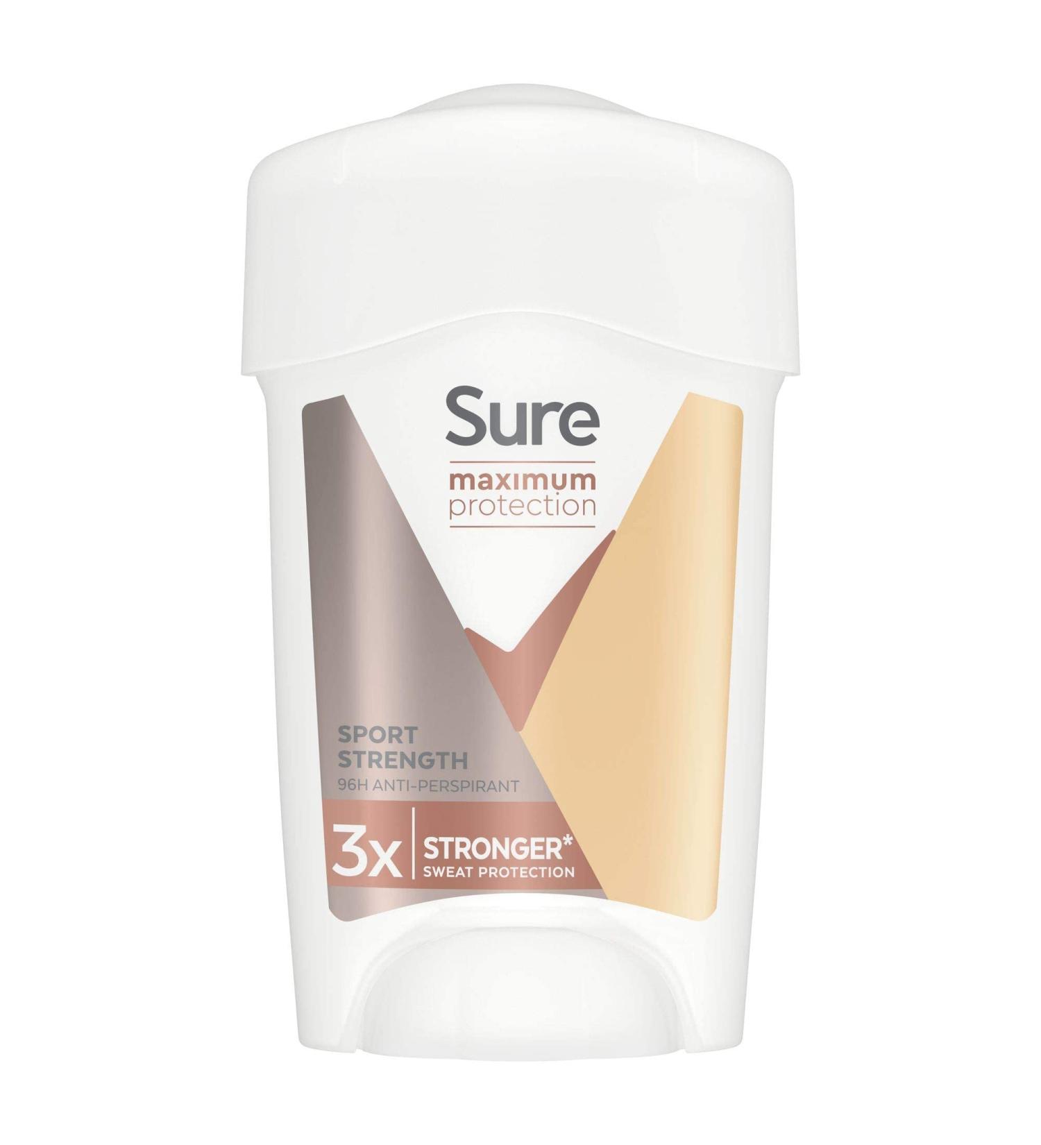 Sure Maximum Protection Sport Strength Anti-perspirant Cream Stick pack of 6 96h protection anti-perspirant deodorant for 3x stronger* sweat protection 45 ml 45 ml (Pack of 6) Sport Strength - Buy Online on GoSupps.com