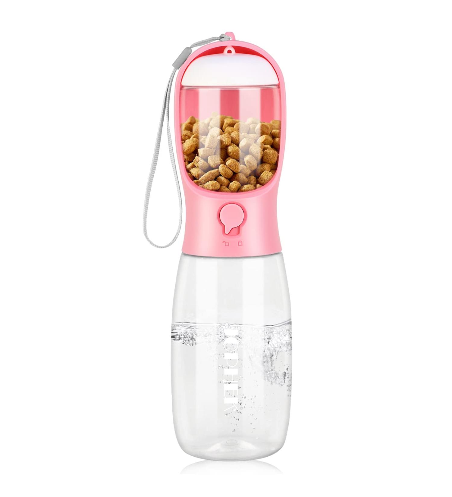 JOPHEK Portable Pet Drinking Bottle - 550ml Leak-Proof Water Bottle & 100ml Dog Food Mug with Activated Carbon Filter - Ideal for Dogs & Cats - Pink | International Shipping Available - Buy Online on GoSupps.com