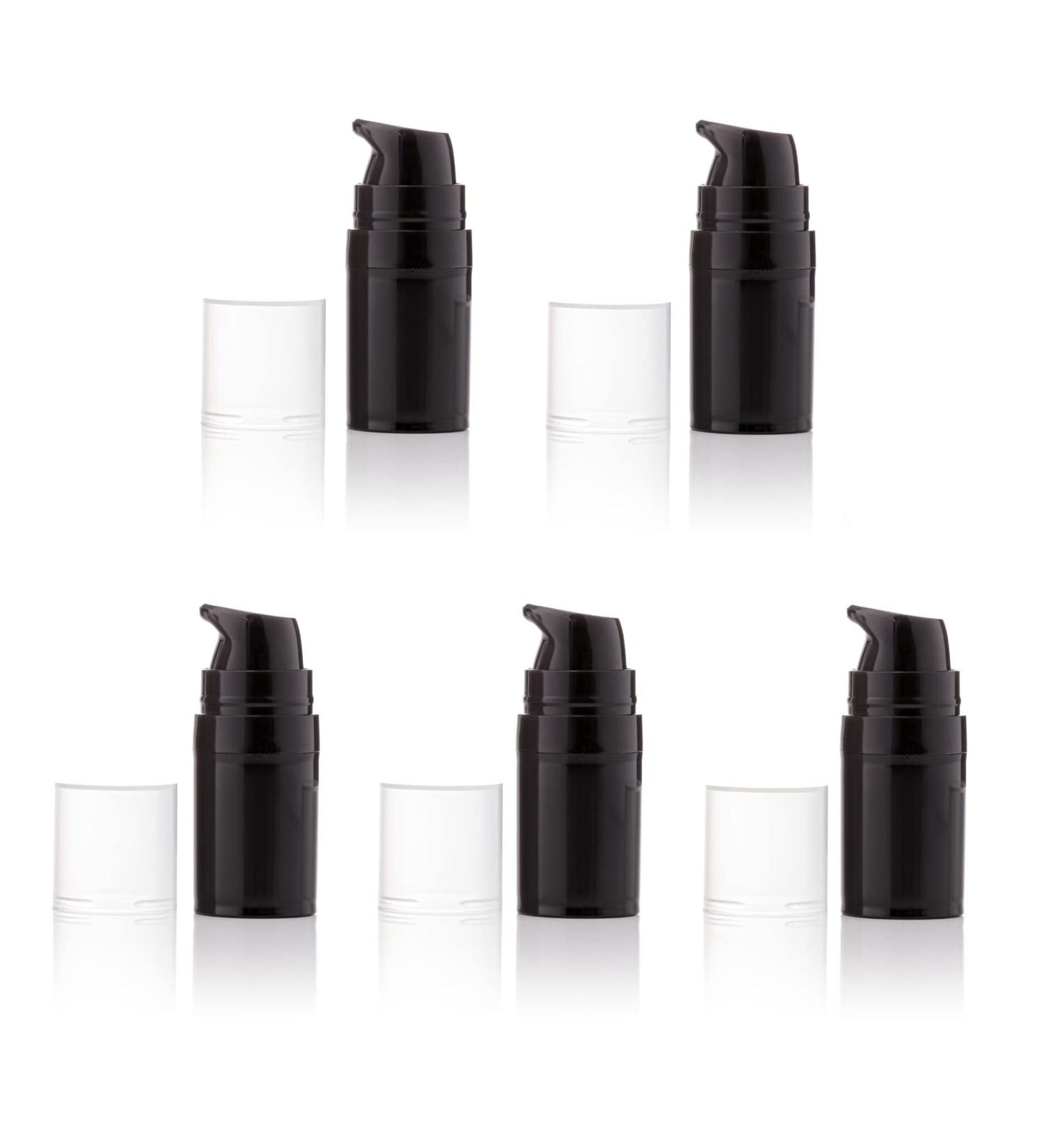 Airless Pump Bottles Pack of 5 empty Plastic Pump Travel Bottle Lotion Dispenser foundation cream gel cosmetics (Black 5ml)
