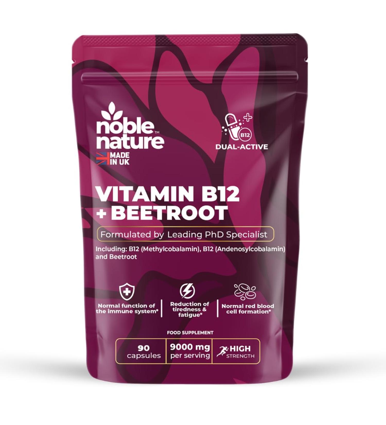 Beetroot & Vitamin B12 Complex 9000mg Beetroot + 1000mcg Dual B12 (Methylcobalamin & Adenosylcobalamin) Energy & Immune Support 90 Capsules UK Made (90) - Buy Online on GoSupps.com