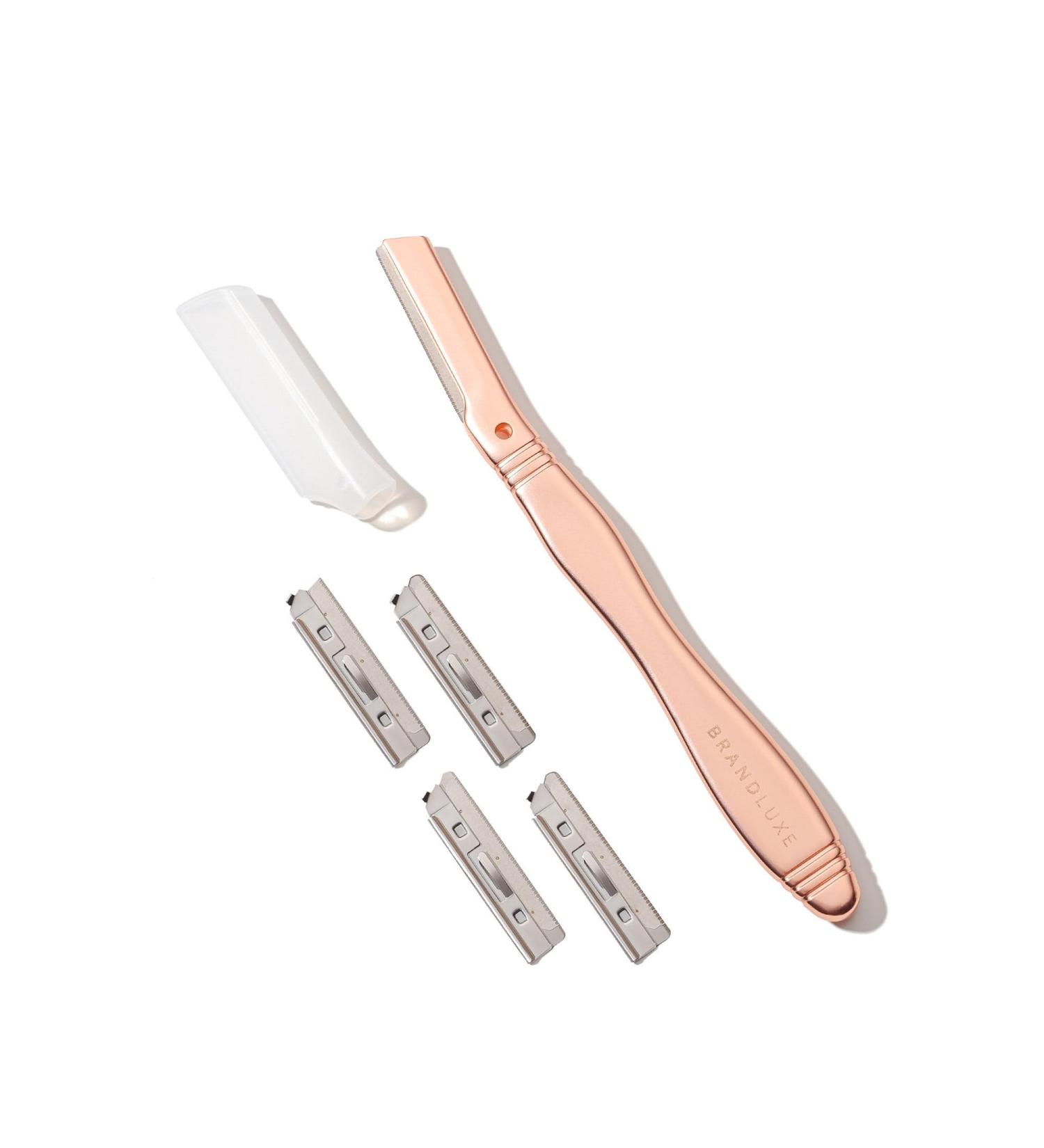 Brandluxe Dermaplaning Tool - Face & Eyebrow Shaping, Hair Removal & Exfoliation Razor (Rose Gold +2 Heads) - Eco-Friendly Design for Women - Buy Online on GoSupps.com