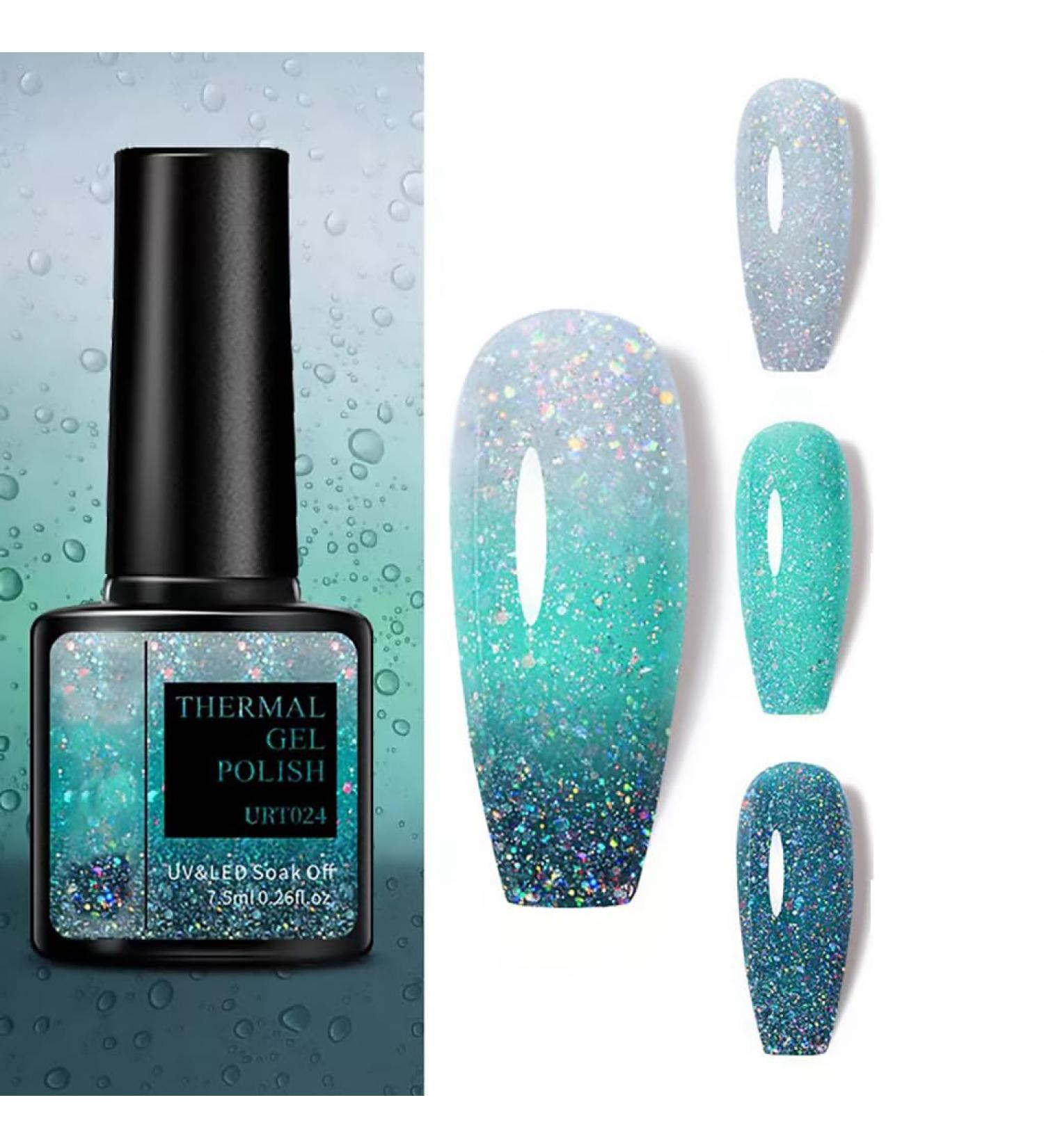 Colour Changing Gel Nail Polish Gel Nail Polish with Thermal Temperature Color Changing Diamond Glitter Reflective Nail Polish Long Lasting Glossy for DIY Nail Art Manicure at Home Salon (24#) - Buy Online on GoSupps.com