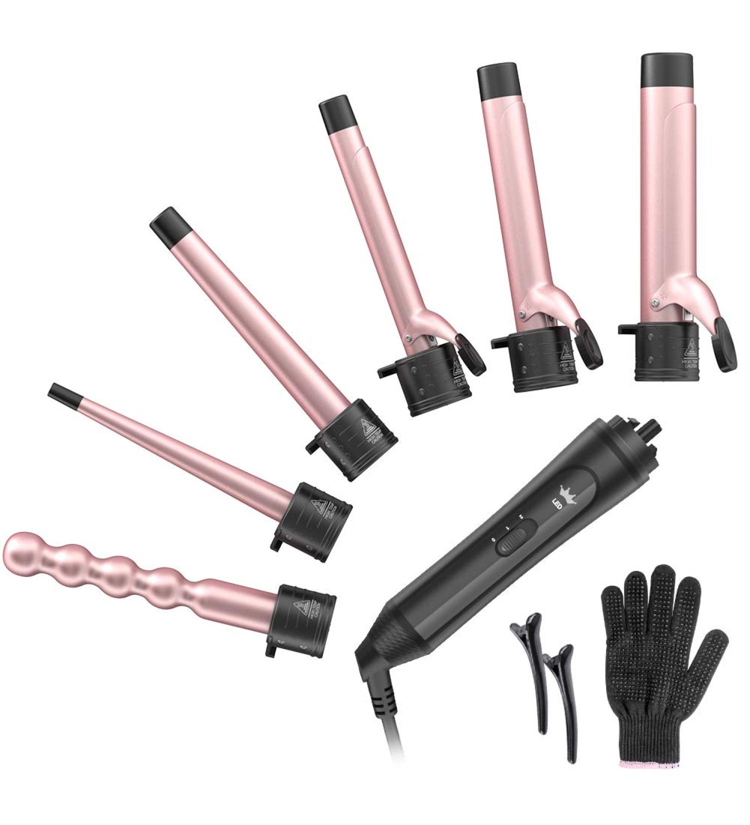 6-IN-1 Professional Curling Wand Set with 6 Interchangeable Ceramic Barrels - Rose Gold - Buy Online on GoSupps.com