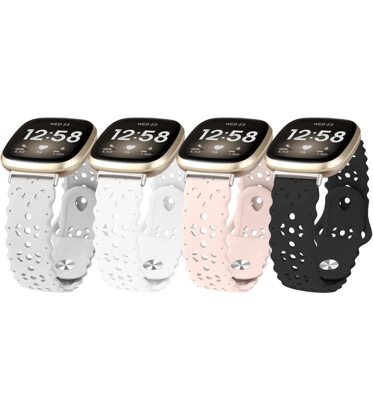 OHCBOOGIE 4 Pack Sport Bands Compatible with Fitbit Versa 3/Fitbit Sense Bands for Women  Soft Silicone Lace Hollowed-out Strap for Fitbit Versa Smart Watch Black/White/Fog/Pink Sand Black/White/Fog/Pink Sand For Versa 3/Fâ¦ - Buy Online on GoSupps.com