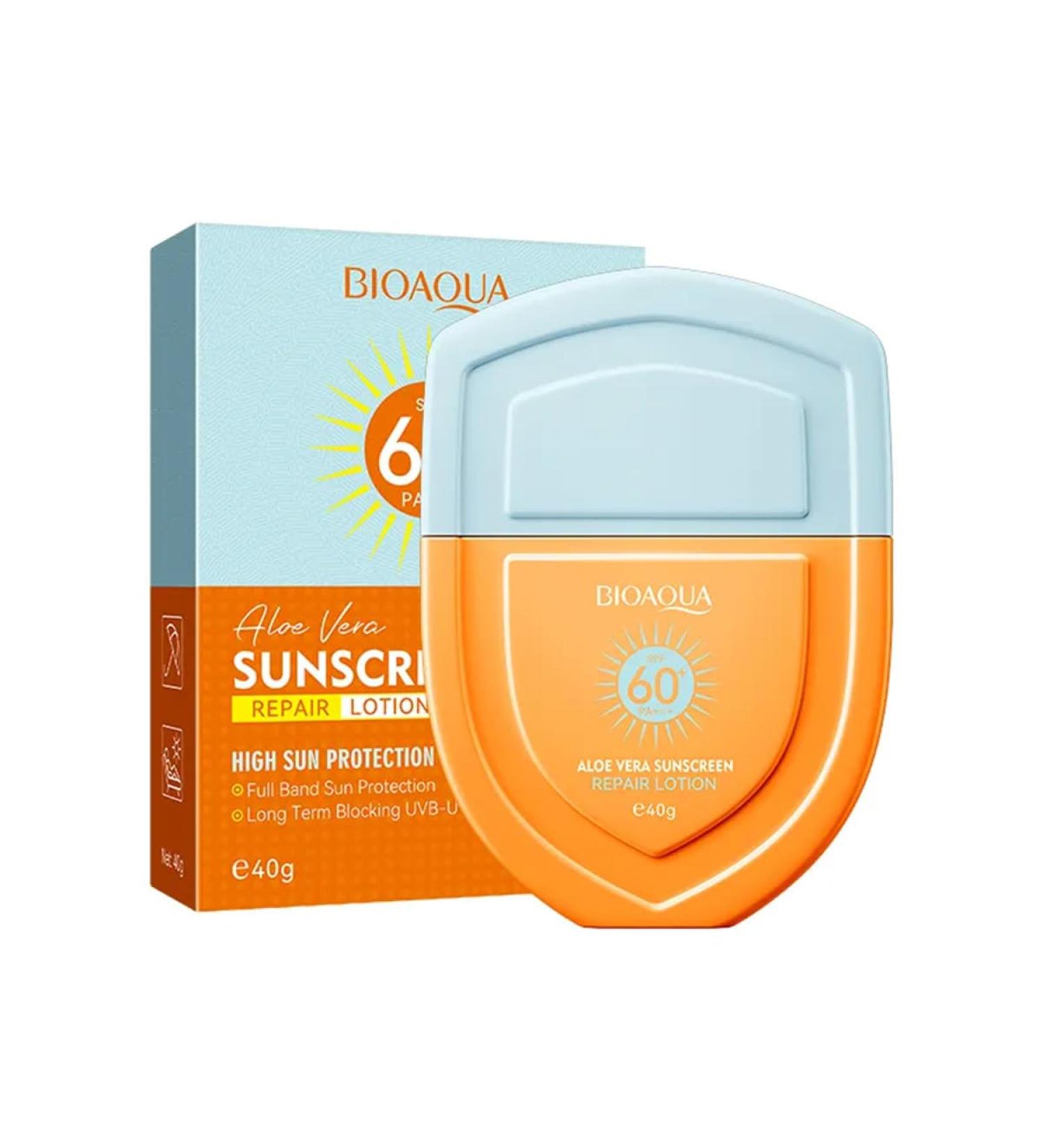 BIOAQUA Aloe Vera Sunscreen Repair Lotion SPF 60+ PA+++ High Sun Protection Blocking UVB UVA 40g / 1.41oz - Buy Online on GoSupps.com