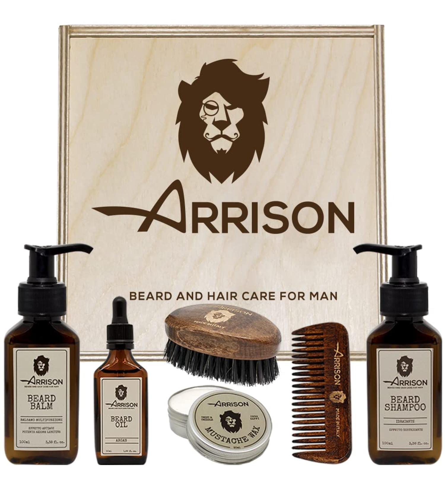 Arrison Beard Kit - Premium Italian Grooming Set | Shampoo Conditioner Wax Oil & Wooden Tools - Buy Online on GoSupps.com