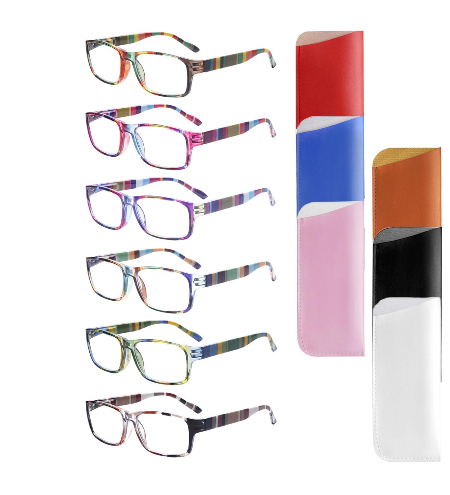 6 Pack Stylish Blue Light Blocking Reading Glasses for Men & Women - Square Spring Hinges 1.5 Diopters Shop Internationally - Buy Online on GoSupps.com