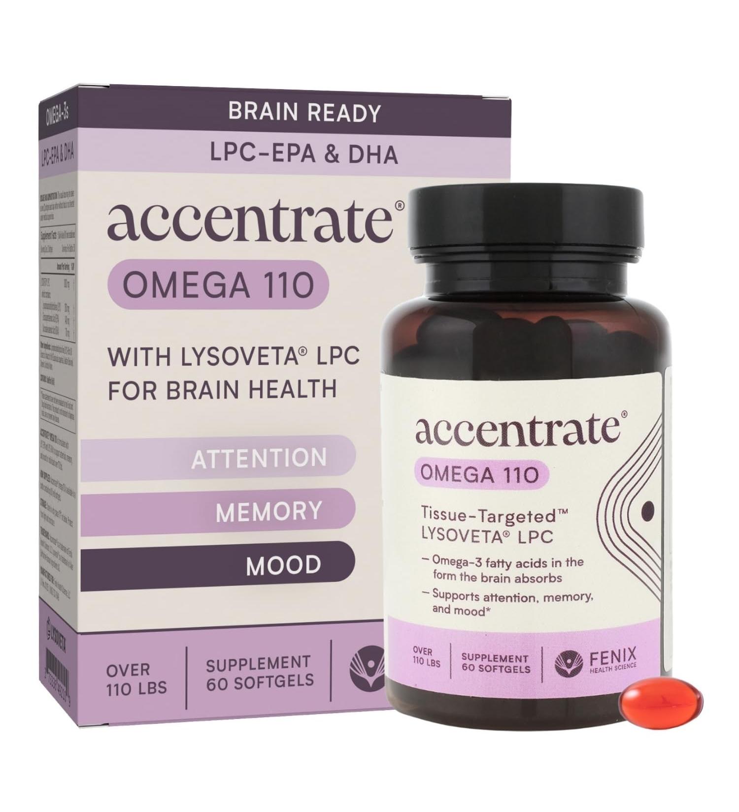 Omega 110 w/LYSOVETA LPC | EPA & DHA Supplements for Brain & Retina Health | Focus Attention Memory Mood & Vision | 6X Higher Absorption Than Fish Oil | High Potency Omega-3 LPC-DHA 60 Count (Pack of 1) - Buy Online on GoSupps.com