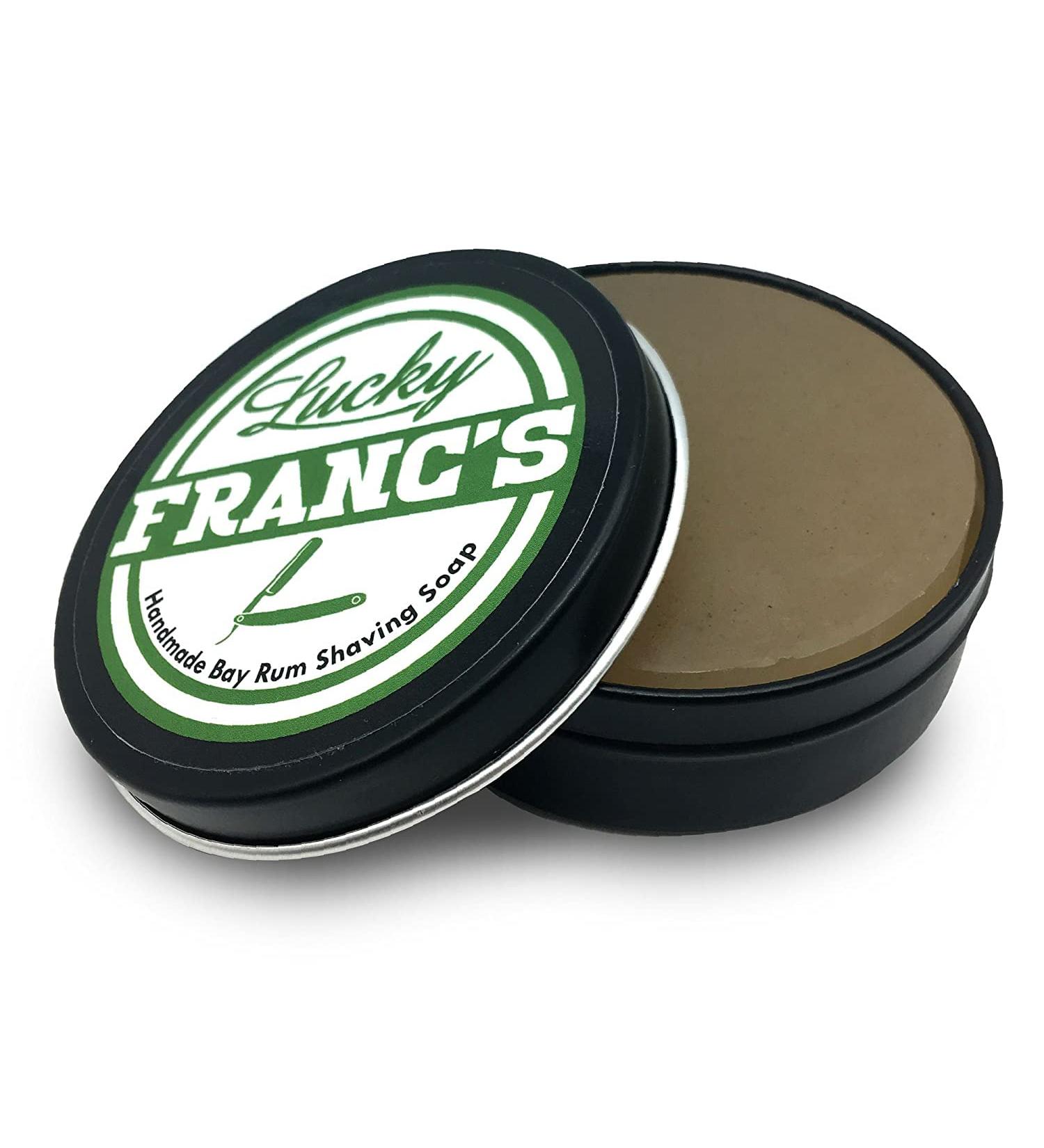 Lucky Franc's Bay Rum Shaving Soap - Premium Men's Shave Soap Natural Ingredients - Shea Butter Argan Oil Aloe - Barber Quality 4oz Puck - Made in USA - Buy Online on GoSupps.com