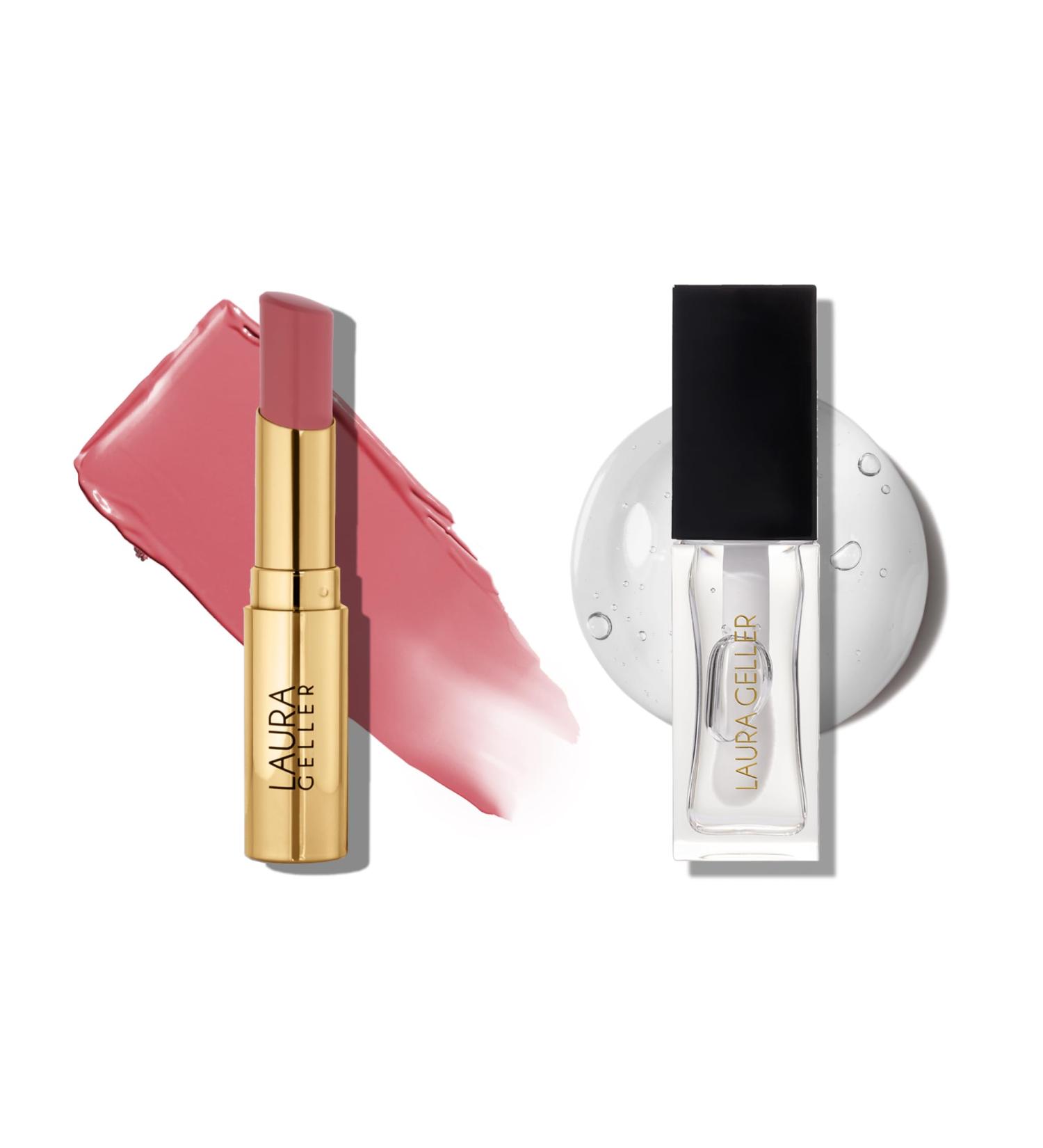 LAURA GELLER Clear Lip Oil Glass Half Full & Tinted Hydrating Lip Balm In the Buff Duo | Nourishing Lip Kit for Dry Lips Moisturizing Color and Shine - Buy Online on GoSupps.com