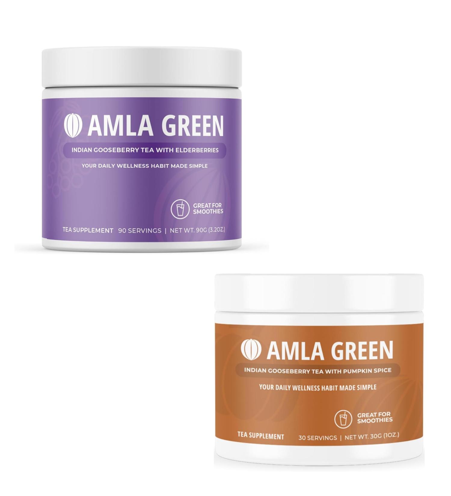 Amla Powder & Green Tea Superfood Supplement Antioxidant Support Made with Elderberries (90 servings) & Pumpkin Spice (30 servings) Organic Vegan - Buy Online on GoSupps.com