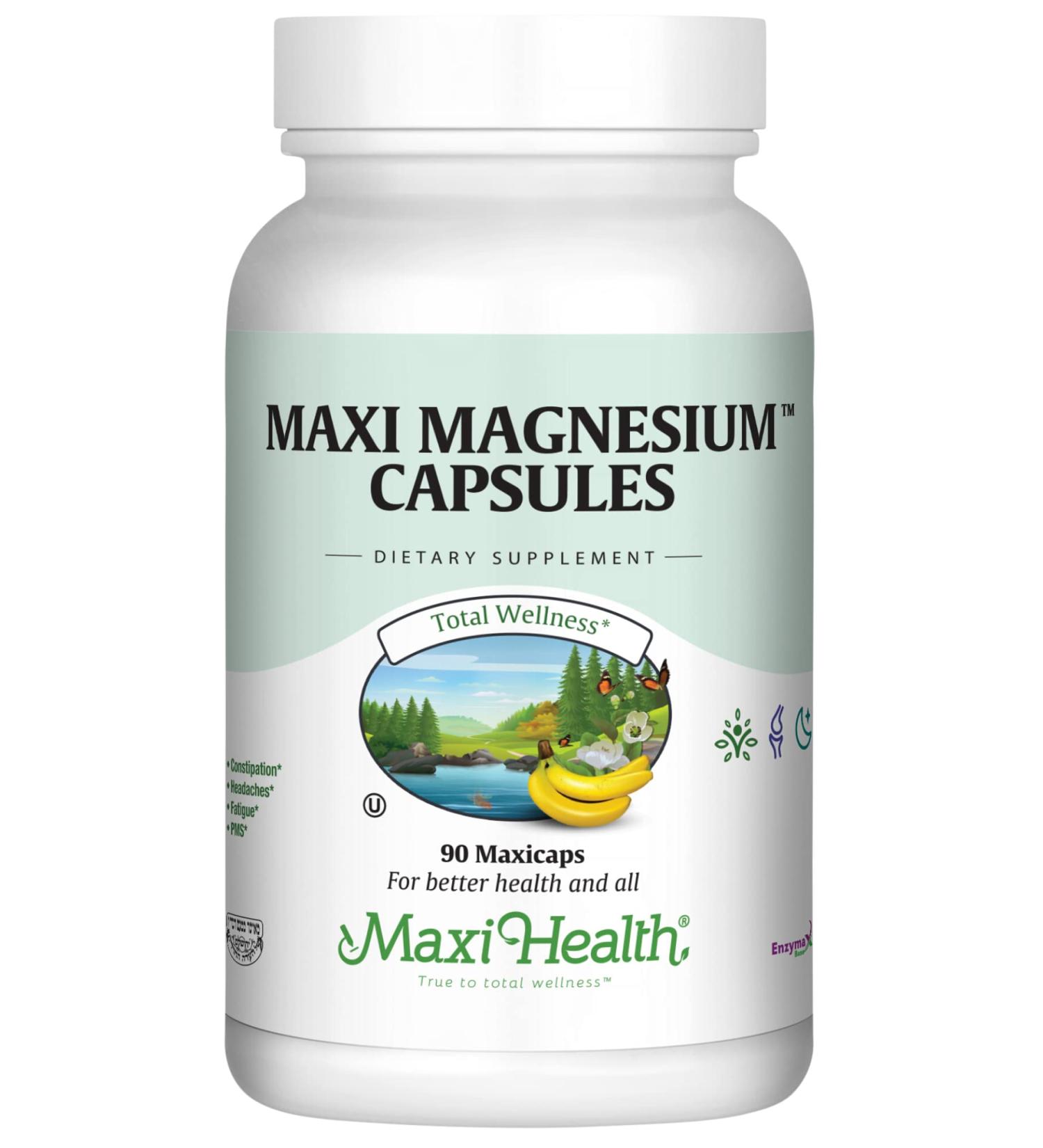 Maxi Health Magnesium Capsules - Energy, Muscle & Nerve Health - Bone Support Supplement - 90 Count - Buy Online on GoSupps.com