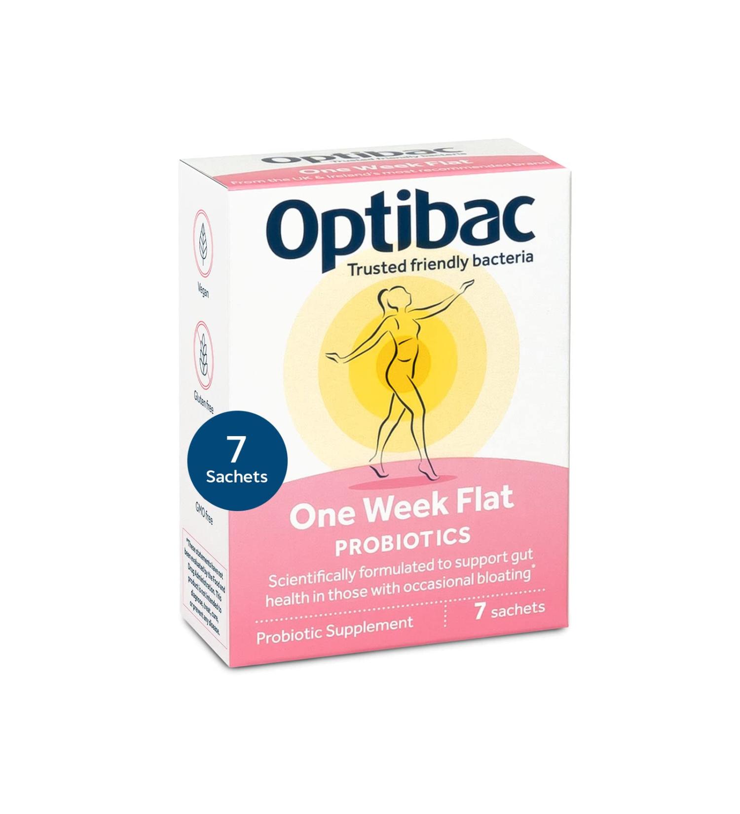 Optibac Probiotics One Week Flat - Vegan Probiotic Supplement for Digestion Gut Health & Occasional Bloating 5 Billion CFU - 7 Sachets - Buy Online on GoSupps.com