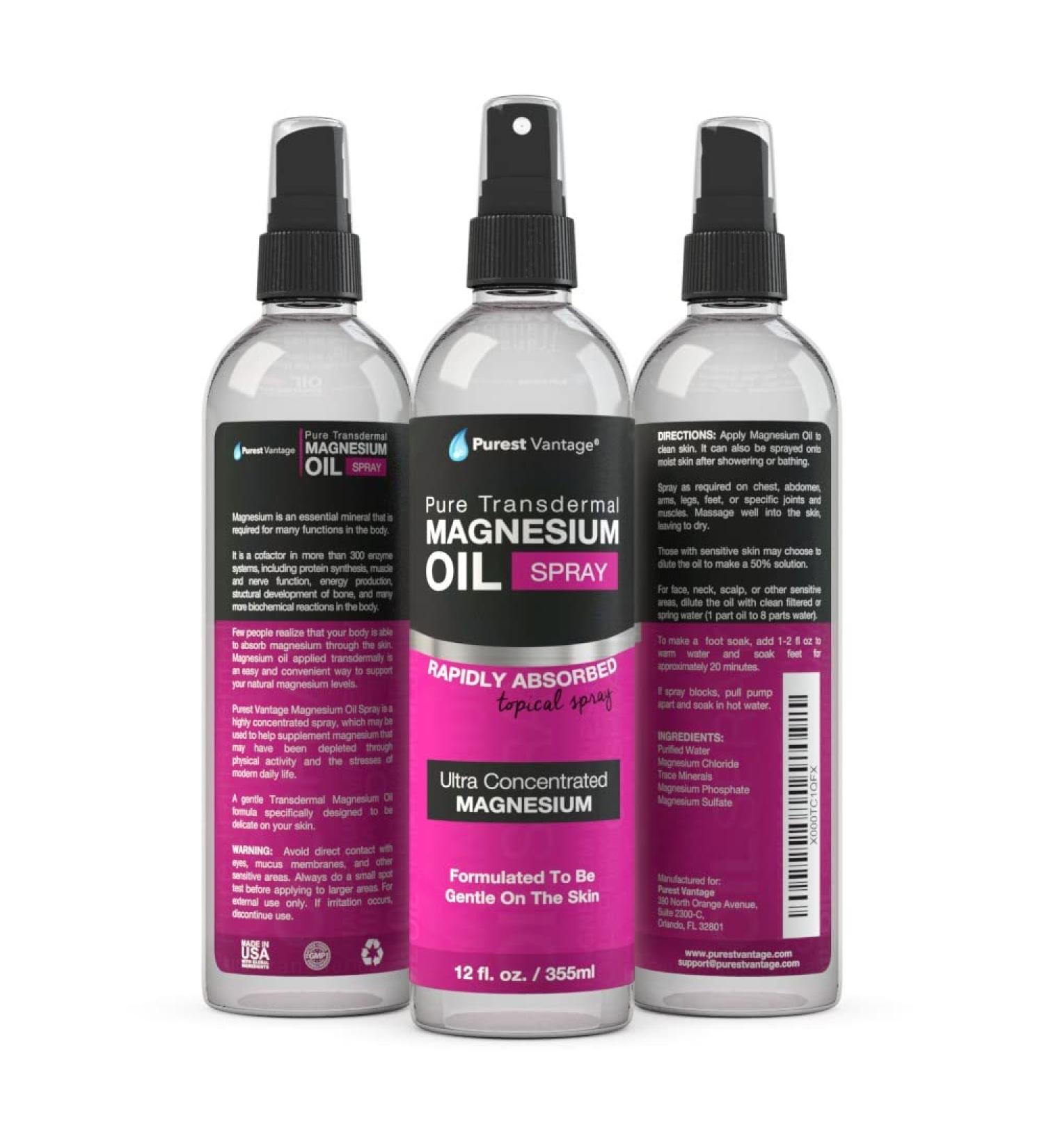 High Potency Pure Magnesium Oil Spray - 12fl. Oz Transdermal Formula - Made in USA - Buy Online on GoSupps.com