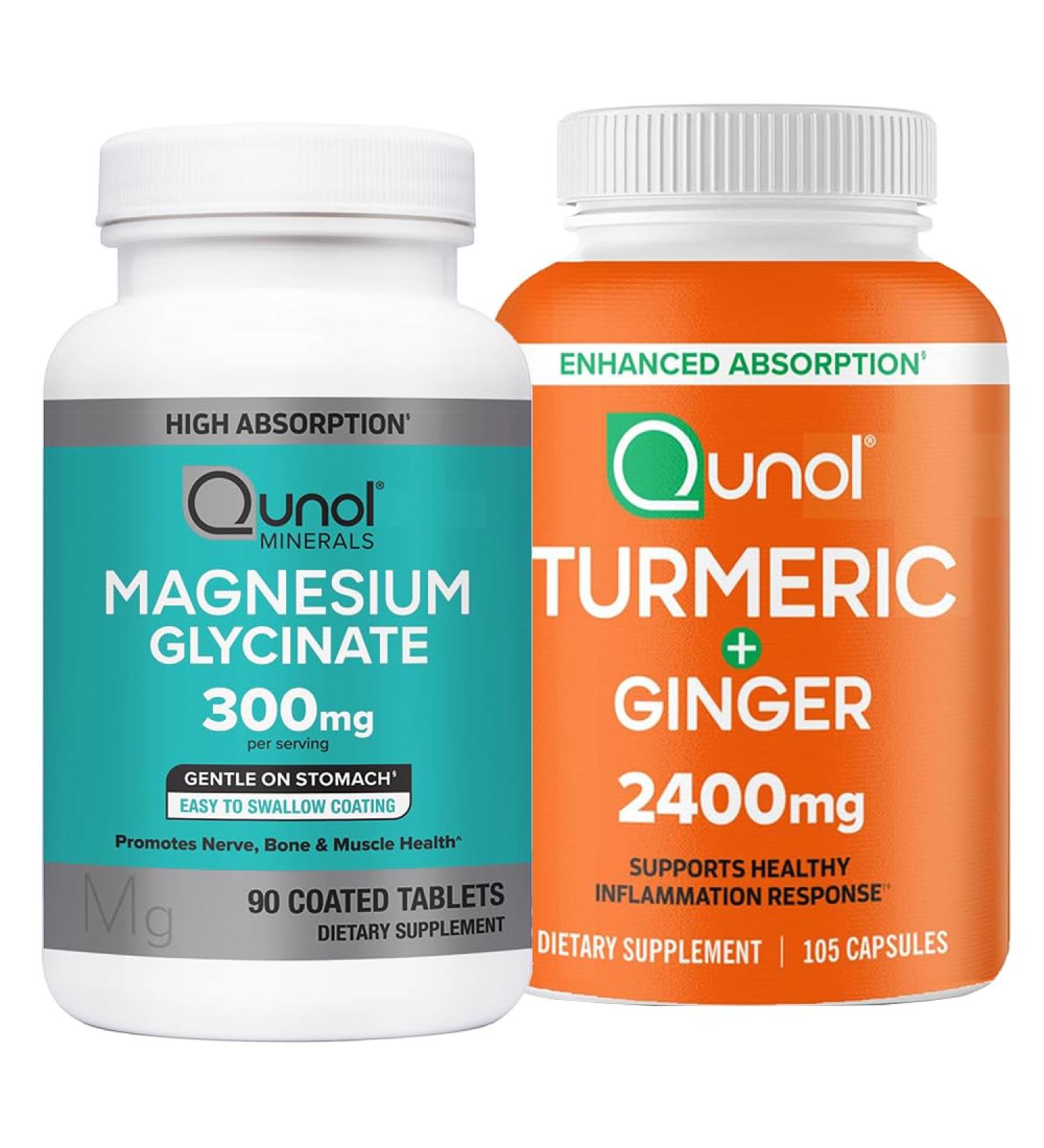 Magnesium & Turmeric: Magnesium Glycinate 300mg 90 Capsules & Turmeric Curcumin 2400mg 105 Capsules Magnesium Glycinate & Turmeric 90 Count & 105 Count