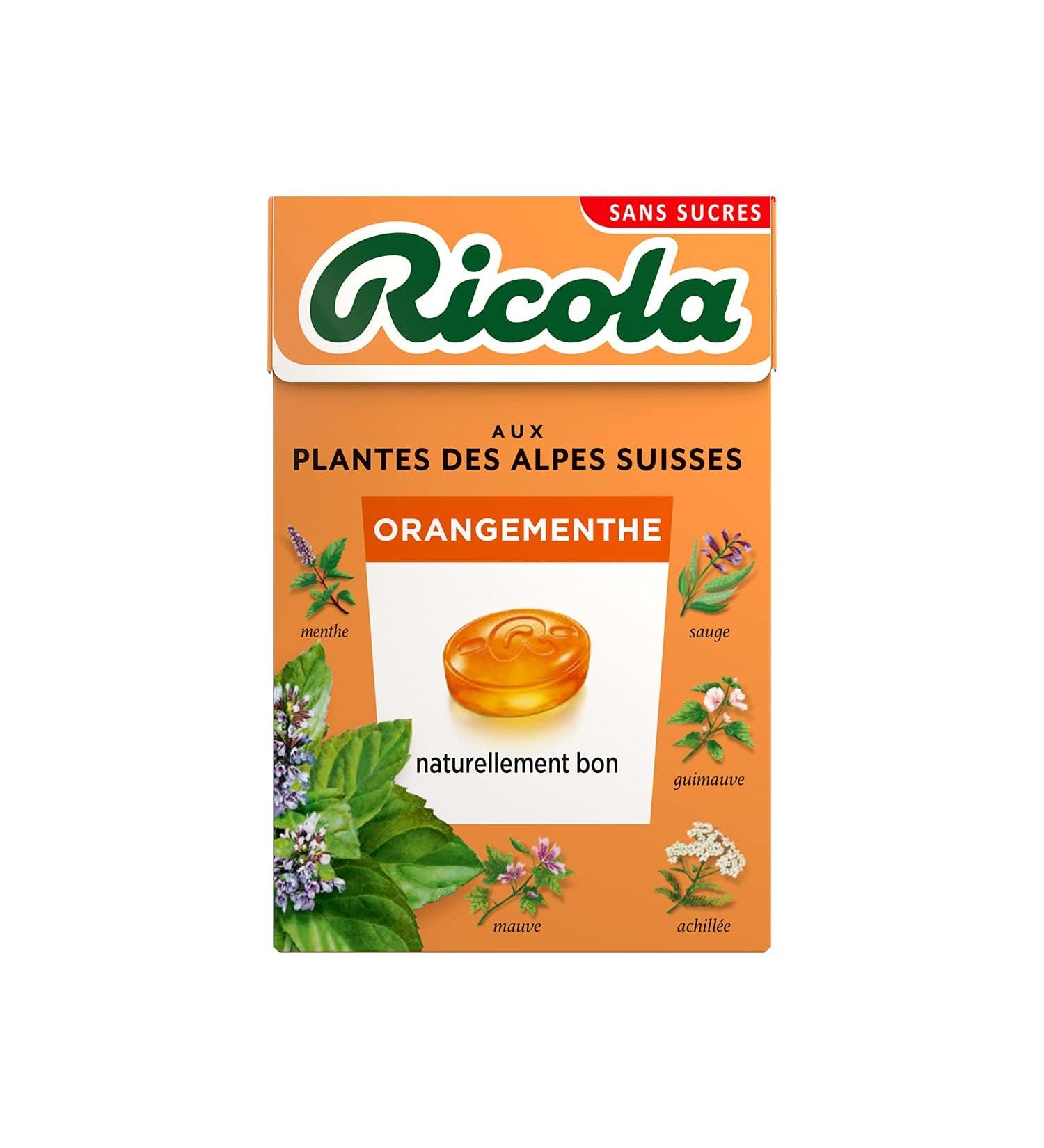 RICOLA - 20 Boxes of 50g - Sweets with Swiss Plants - Mint Orange Fragrance - Gourmet and Refreshing - Sugar Free