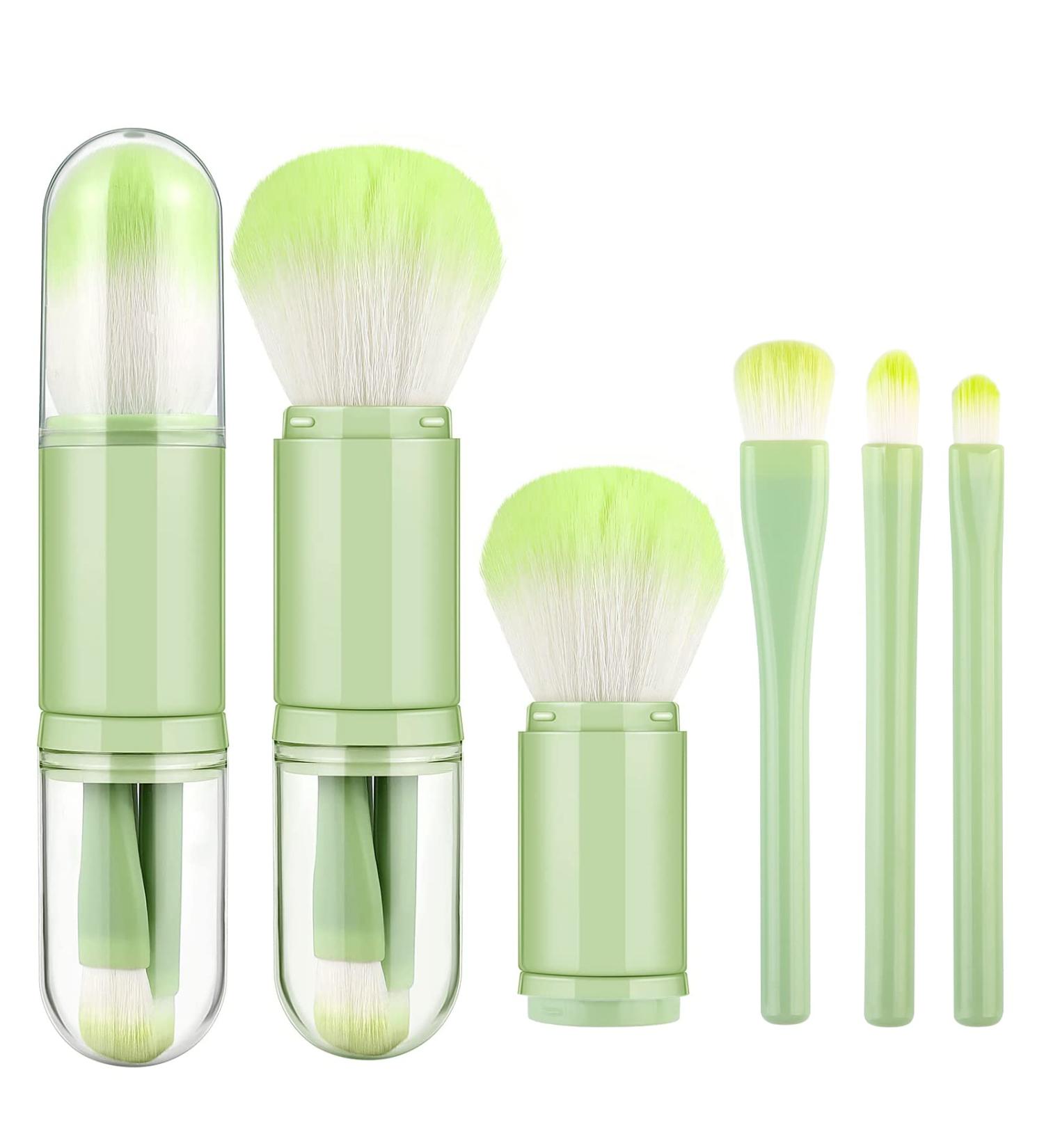 Makeup Brushes Set 4 in 1 Retractable Make up Brushes Set with Holder Portable Face Powder Eyeshadow Brushes Small Multifunctional Travel Cosmetic Brushes (Green) - Buy Online on GoSupps.com