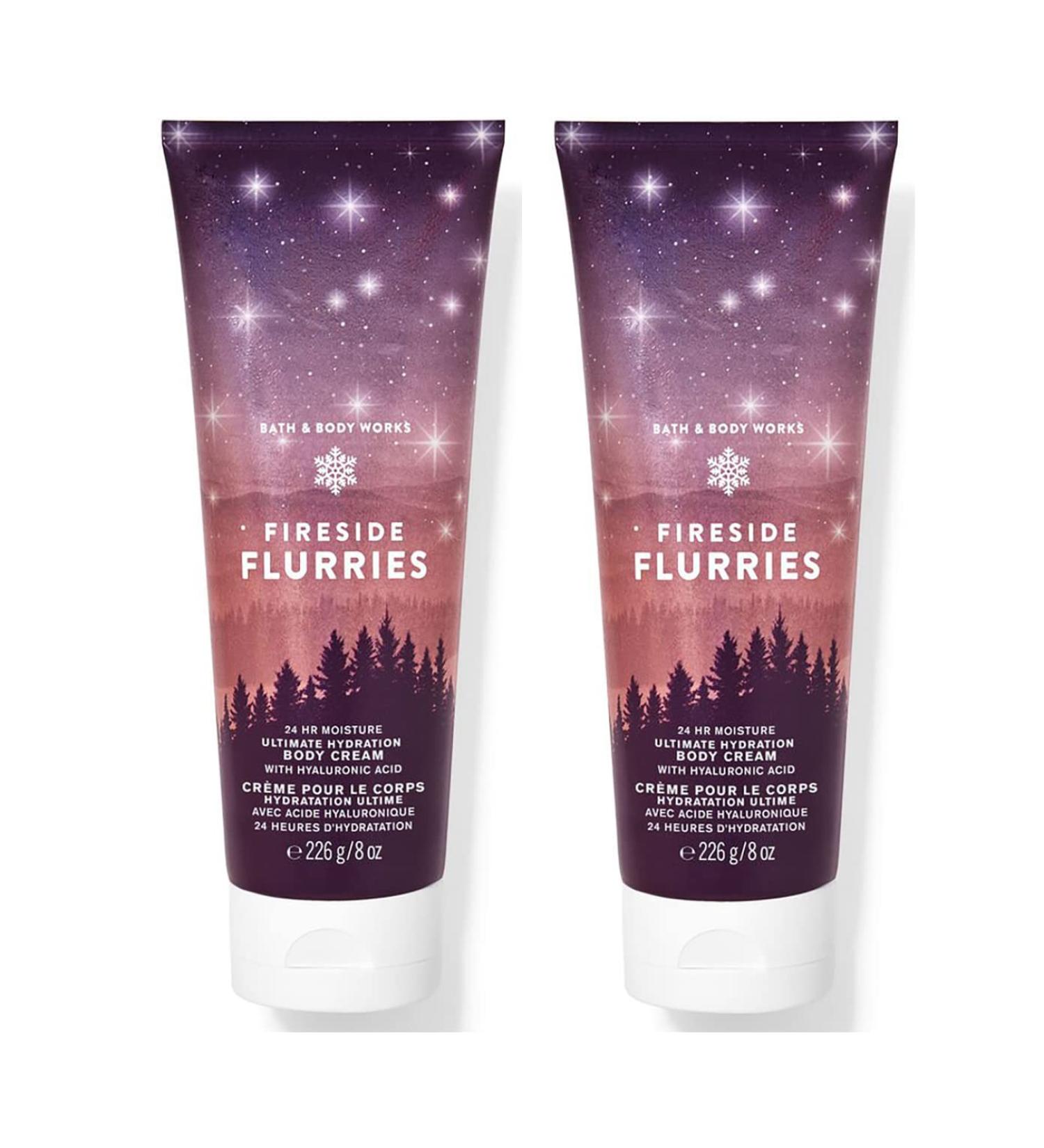 Bath and Body Works Fireside Flurries Body Cream Ultimate Hydration Gift Set For Women 2 Pack 8 Oz. (Fireside Flurries)