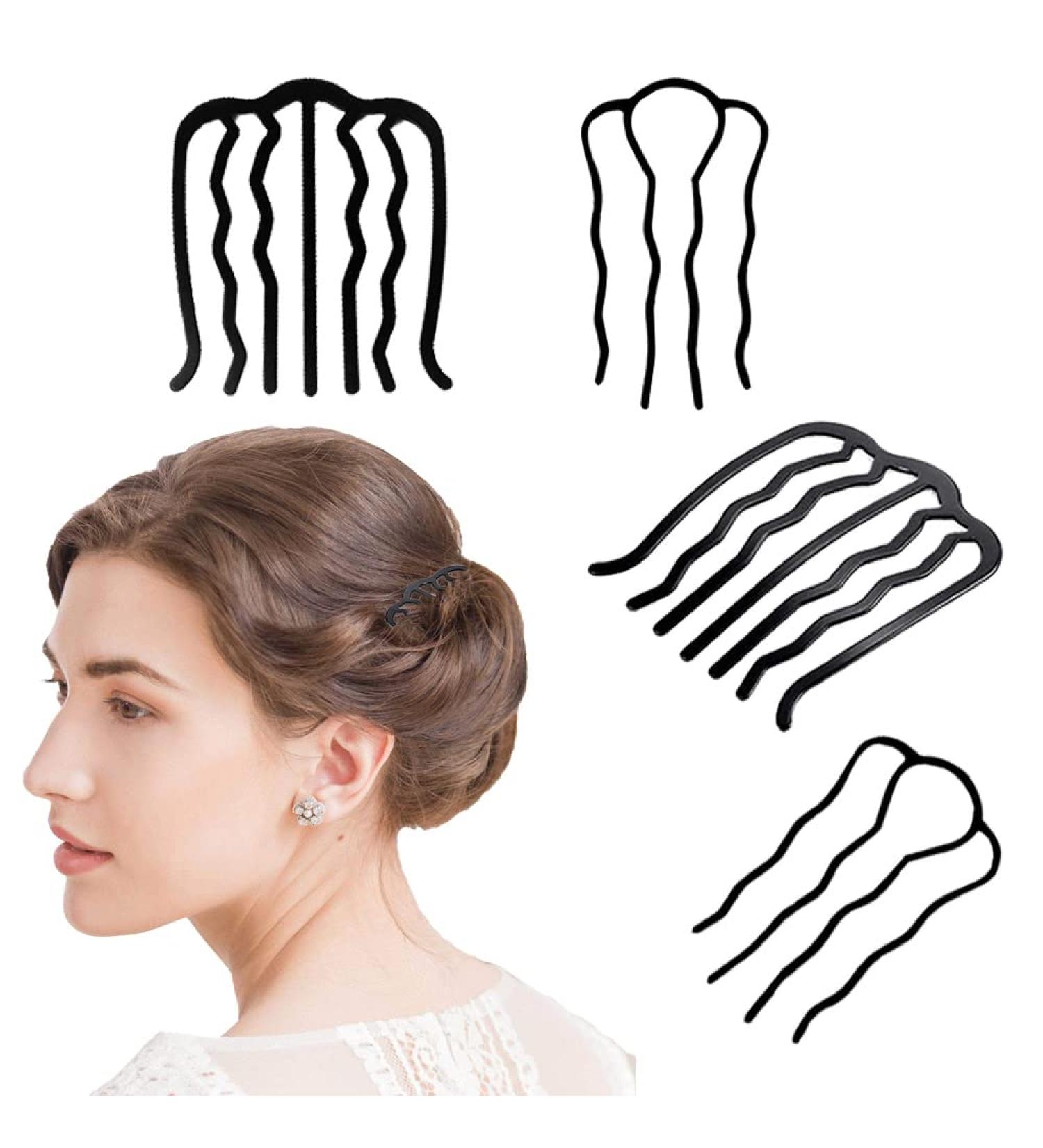 4 Pcs Black Hair Side Combs Hair Fork Clip Set- Hair Pins for Buns Updo French Twist, Stylish Alloy Hair Clips for Women - Buy Online on GoSupps.com