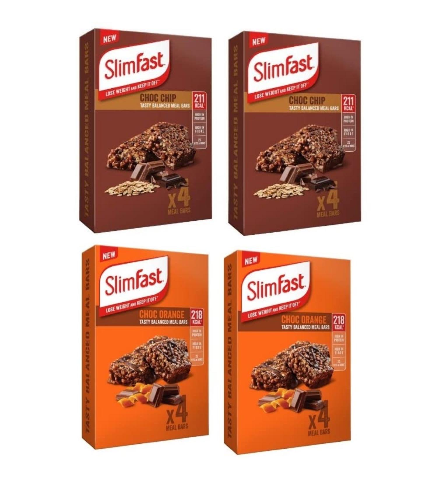  Balanced Slim Fast Pack of 16 x 60g Meal Bars 8 Chocolate Chips with 8 Delicious Chocolate Orange Flavors Balanced Replacement Bar for Weight Loss and Dieting Calorie Control High in Protein and Fiber - Buy Online on GoSupps.com