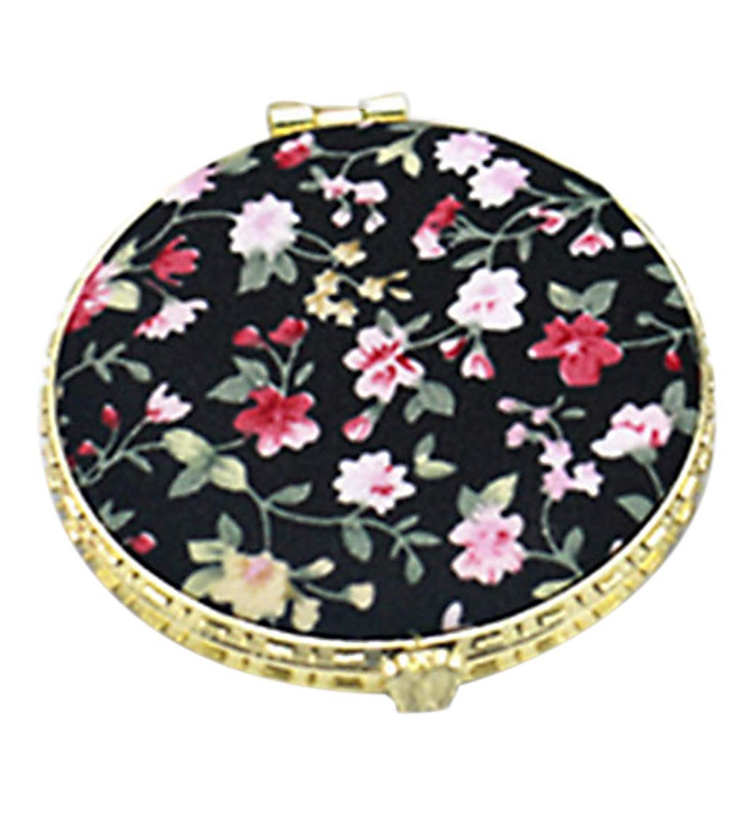 KunmniZ 1Pc Round Mini Pocket Makeup Flower Mirror Cosmetic Tool Double Side Portable Compact Mirror Random Color (Black) - Buy Online on GoSupps.com
