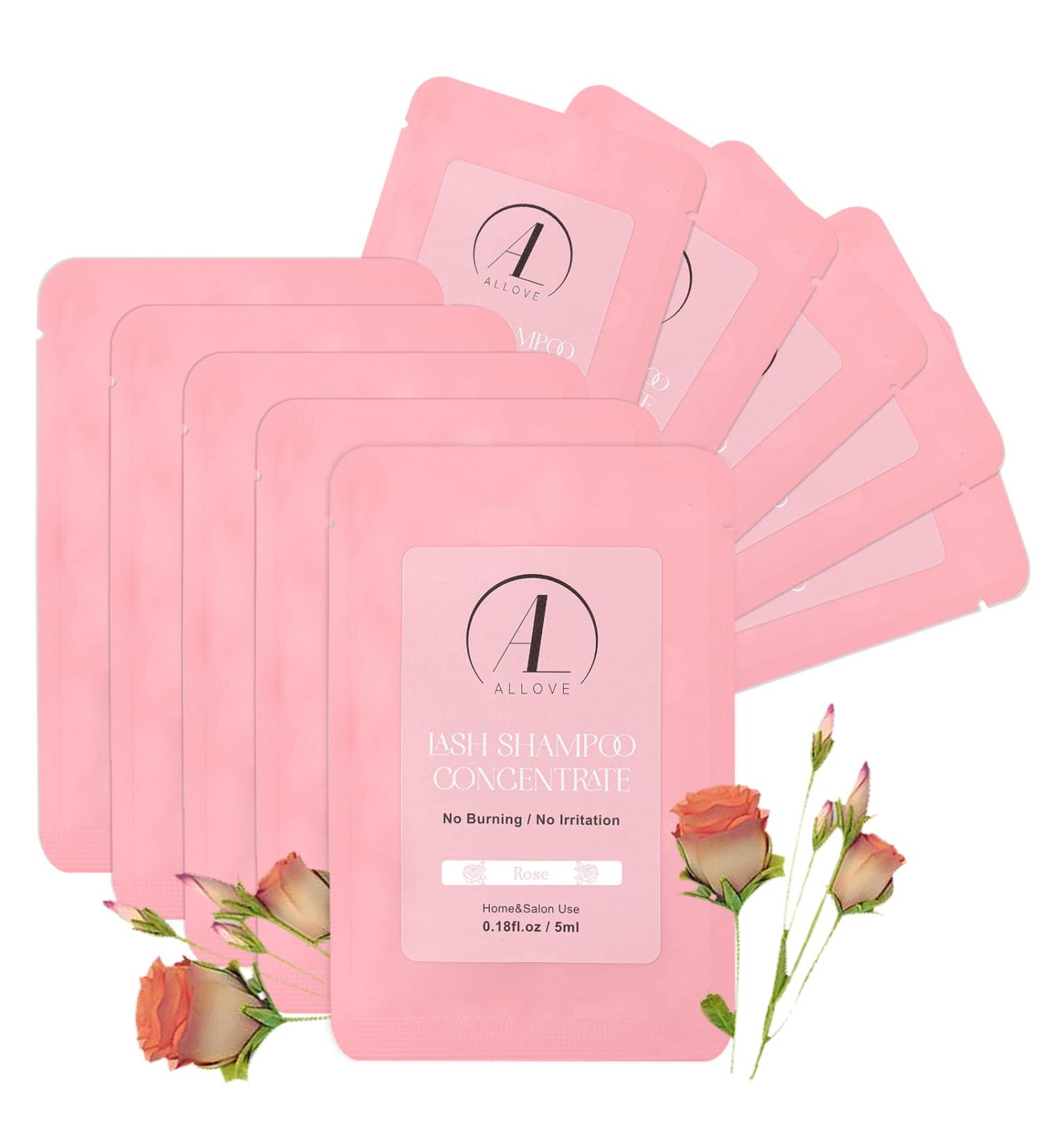 Allove Eyelash Shampoo Concentrate - 5ml x 10 | Gentle & Non-Irritating Eyelash Extension Cleaner | Rose Scented Formula - Buy Online on GoSupps.com