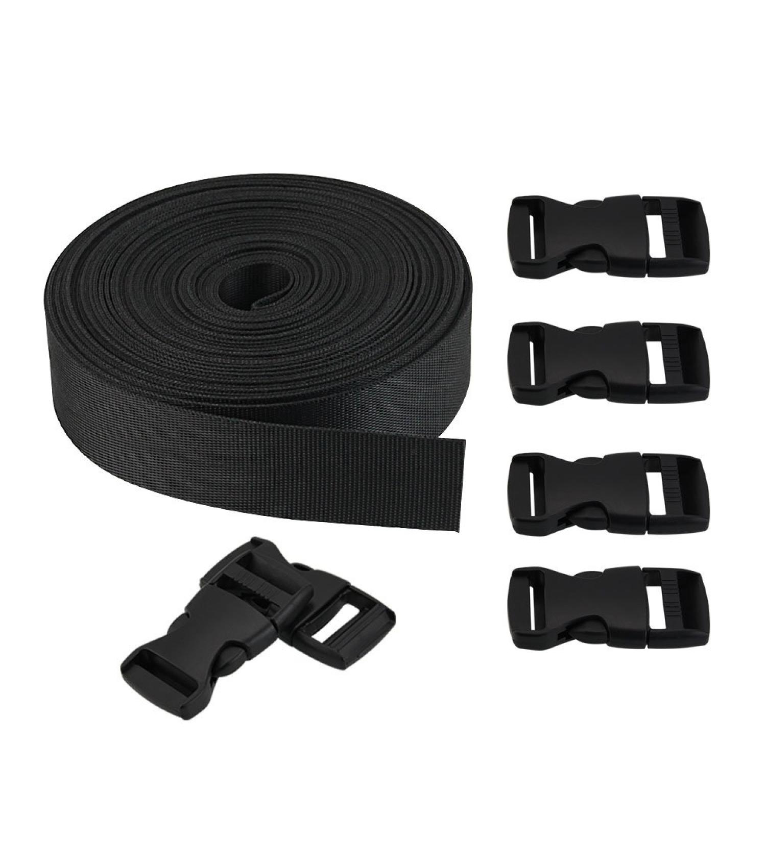 Golrisen 10 Yard Nylon Belt Strap - 25mm Luggage Straps with Buckle & 6 Pairs of Plastic Clips for Travel Camping Hiking - Durable Black Nylon Packaging Straps - Buy Online on GoSupps.com