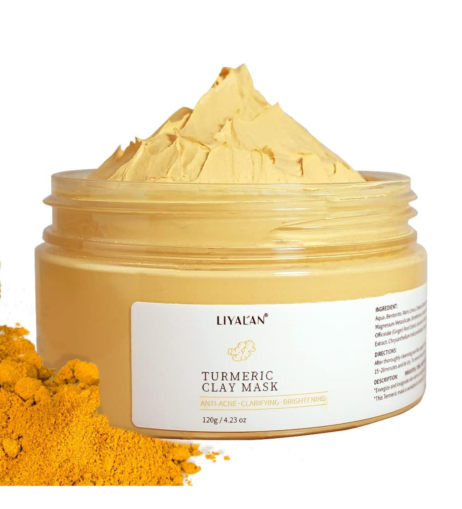 Liyalan Turmeric Clay Mask for Blackheads and Pores - Gleamin Vitamin C Facial Mask for Acne and Dark Spots - Buy Online on GoSupps.com
