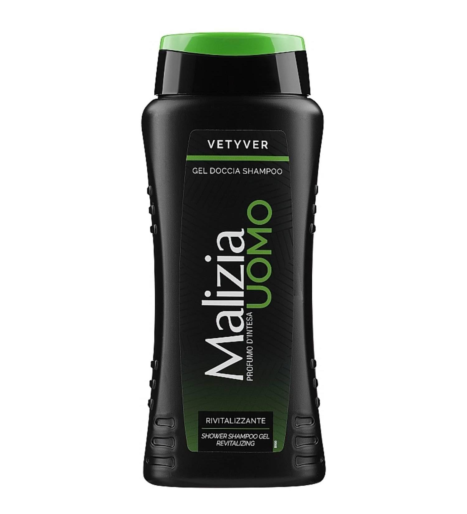 Malizia Malizia Homme Parfum d'Entente Vetyver 2-in-1 Shower Gel & Shampoo with Aloe Vera 250ml - Revitalizing Energizing Cleansing Body and Hair - For Daily Use (1 Unit)