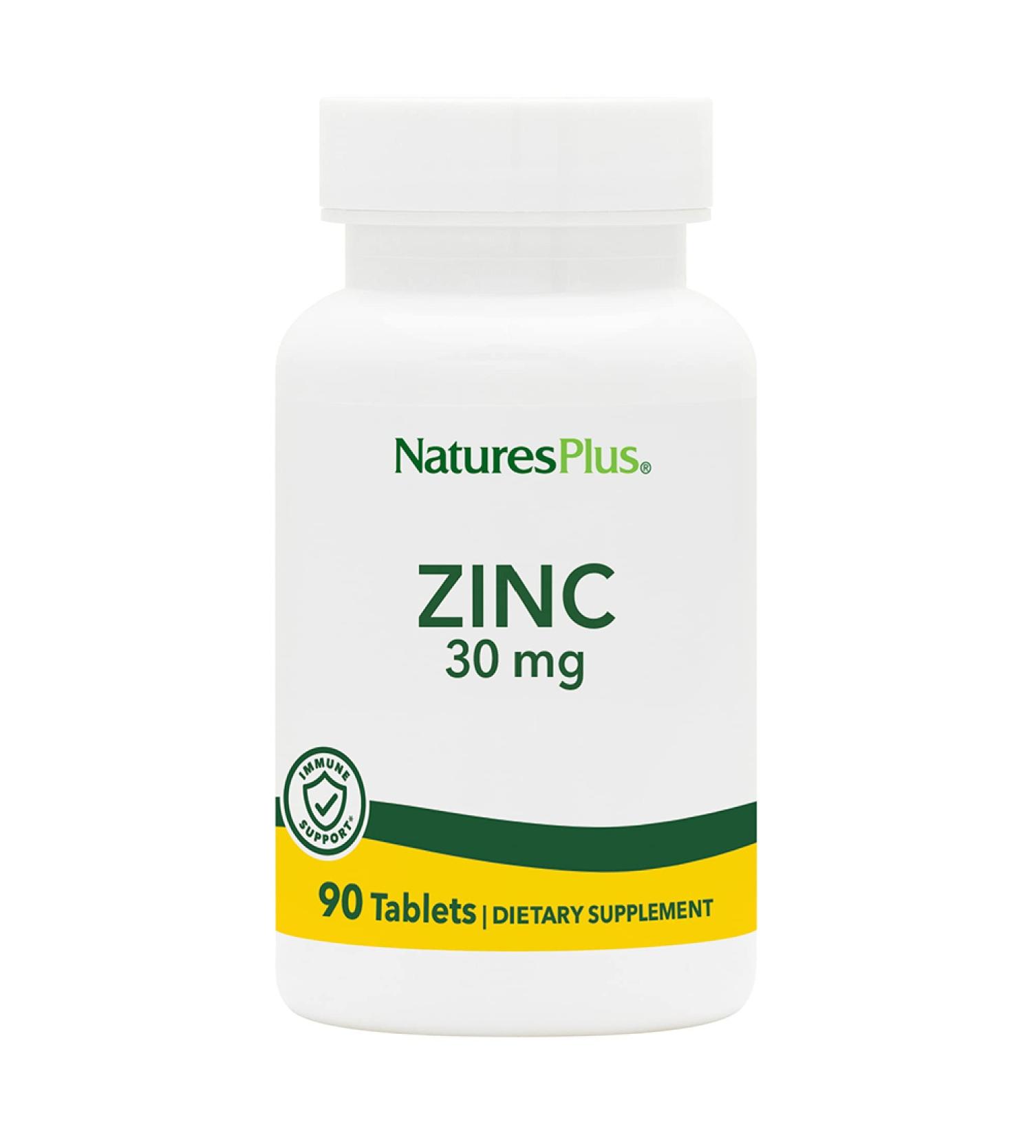 NaturesPlus Zinc Tablets 30mg - 90 Vegetarian Tablets | Immune System Support & Cellular Repair | Digestion, Metabolism & Vision | Gluten-Free - Buy Online on GoSupps.com