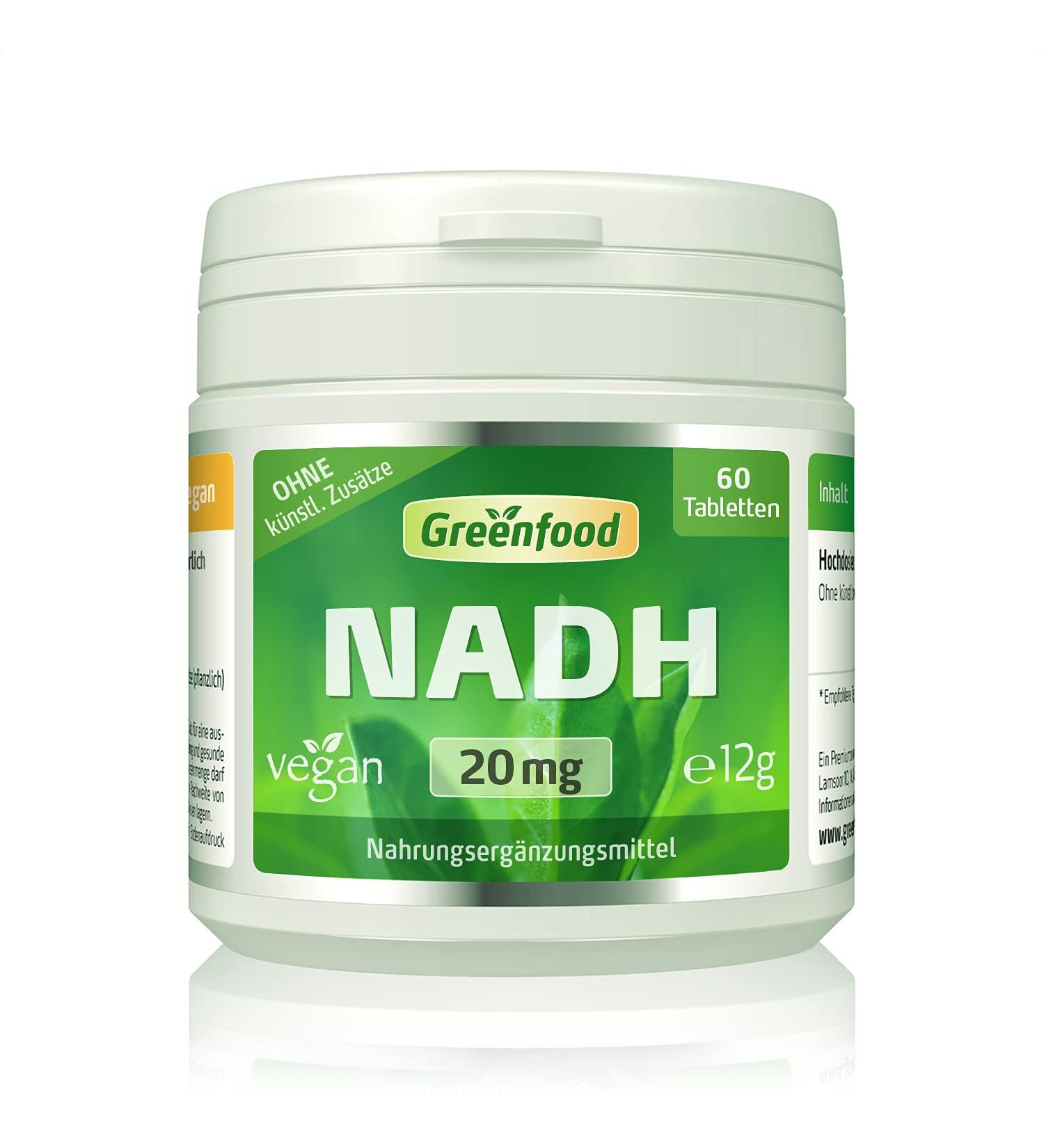 Greenfood NADH 20 mg - High Dose Vegan Sublingual Tablets (60) - No Artificial Additives - Buy Online on GoSupps.com