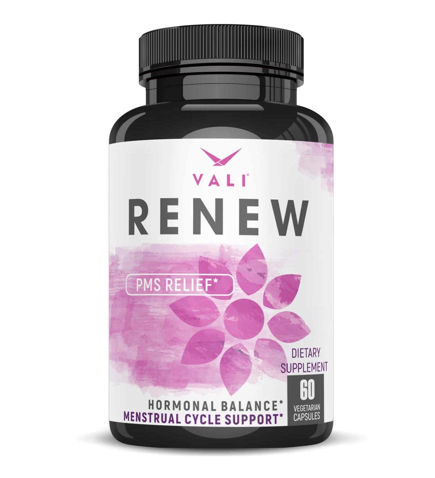 VALI Renew PMS Relief Supplement - Herbal Formula for Women's Menstrual Cycle Support Cramps & Mood Relief - 60 Veggie Capsules - Buy Online on GoSupps.com