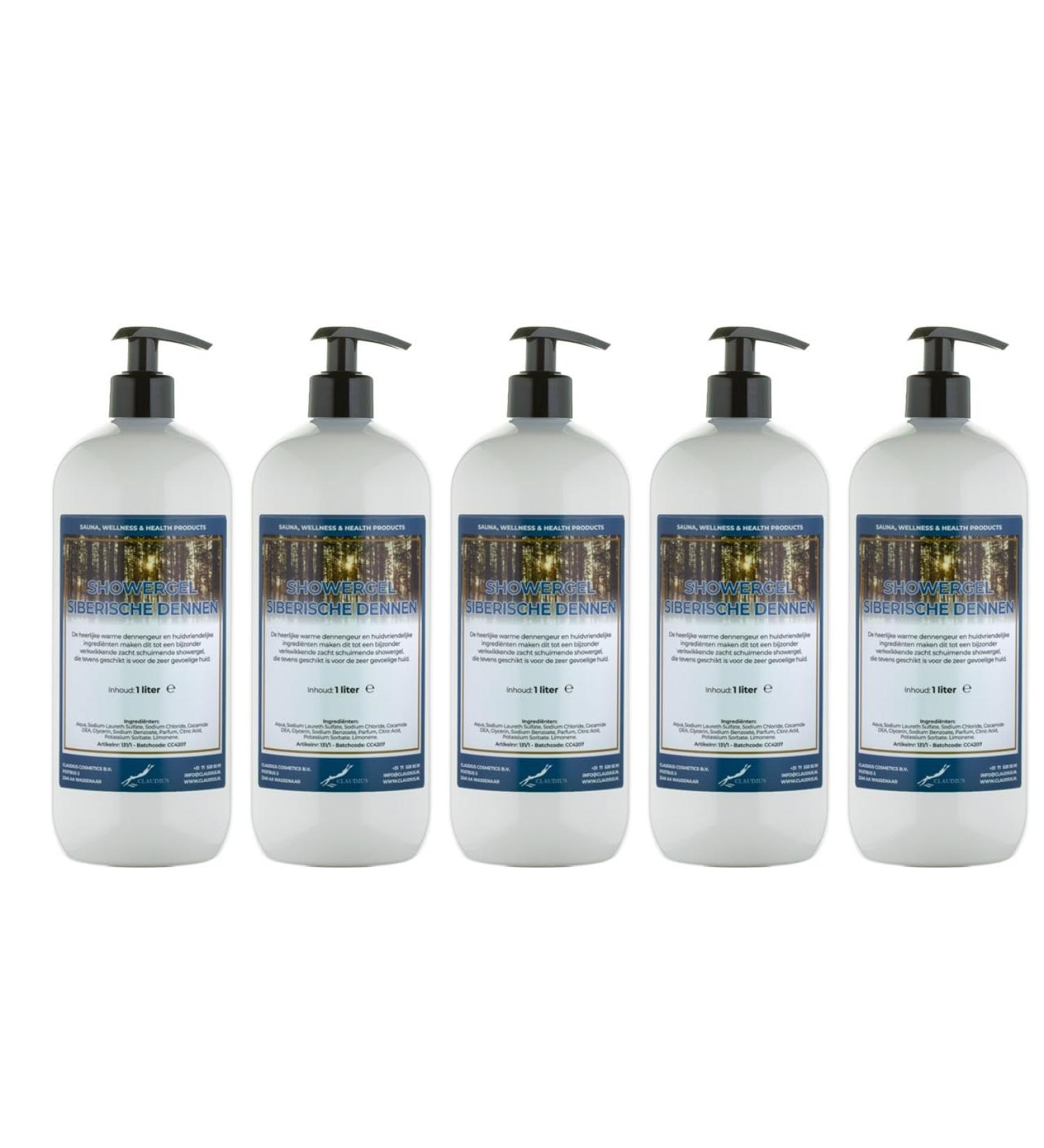 Claudius Showergel Siberian Pine 5 x 1 liter with 5 pumps white
