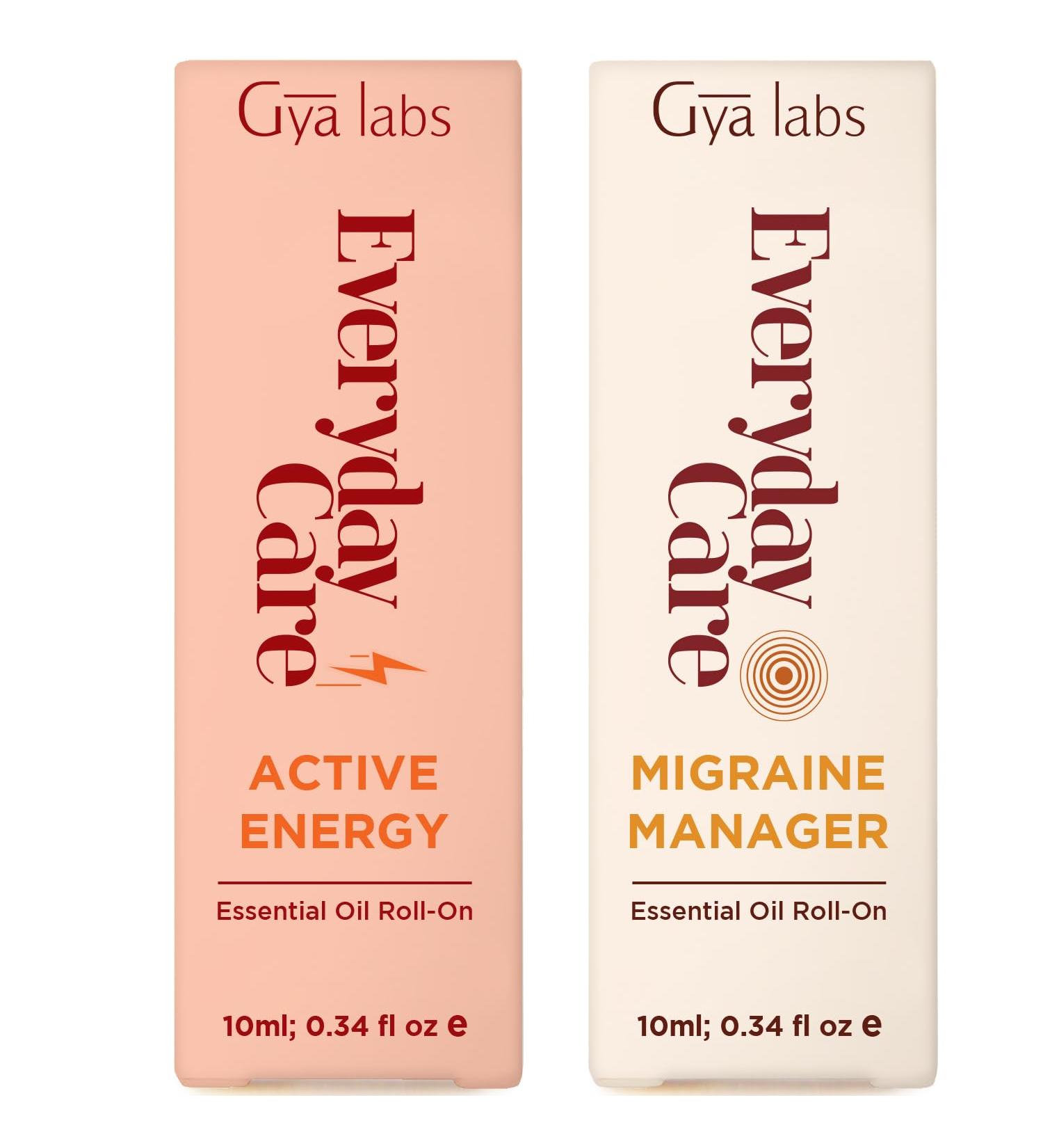 Active Energy & Migraine Manager Roll On Set - Essential Oils Aromatherapy Roll On with Essential Oil Set - 2x0.34 fl oz - Gya Labs - Buy Online on GoSupps.com