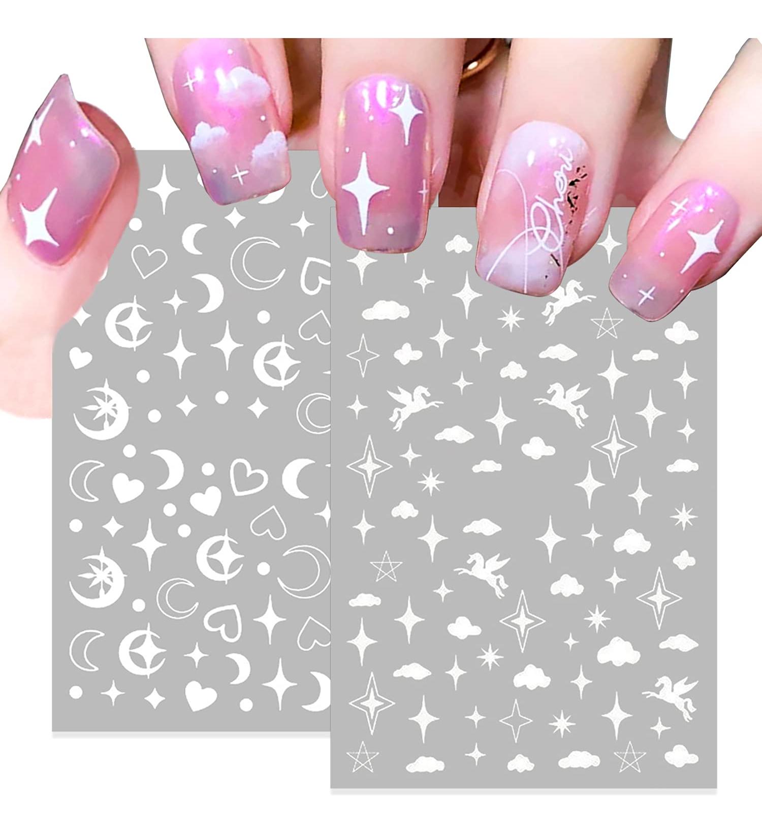 SILPECWEE White Flower Star Heart Nail Stickers - 8 Sheets | 3D Nail Art Decals for DIY & Salon | Manicure Kit with Tweezers - Buy Online on GoSupps.com