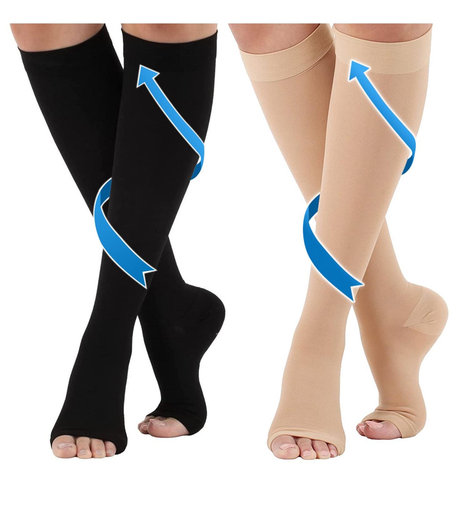 Medical Compression Stockings for Men & Women - 20-30 mmHg Gradient Support for Varicose Veins (Beige & Black L) - Fast International Shipping - Buy Online on GoSupps.com