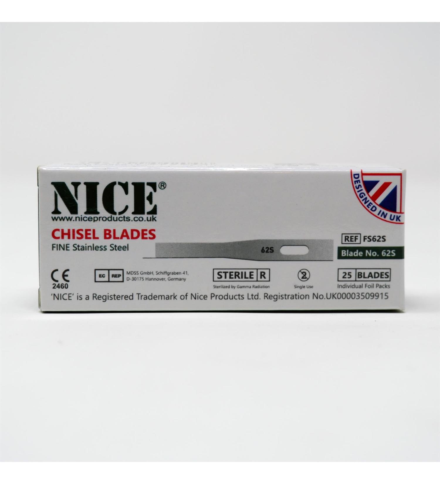 25 x NICE FINE 62S Sterile Stainless Steel Chisel Blades FS62S for Podiatry and Chiropody - Buy Online on GoSupps.com