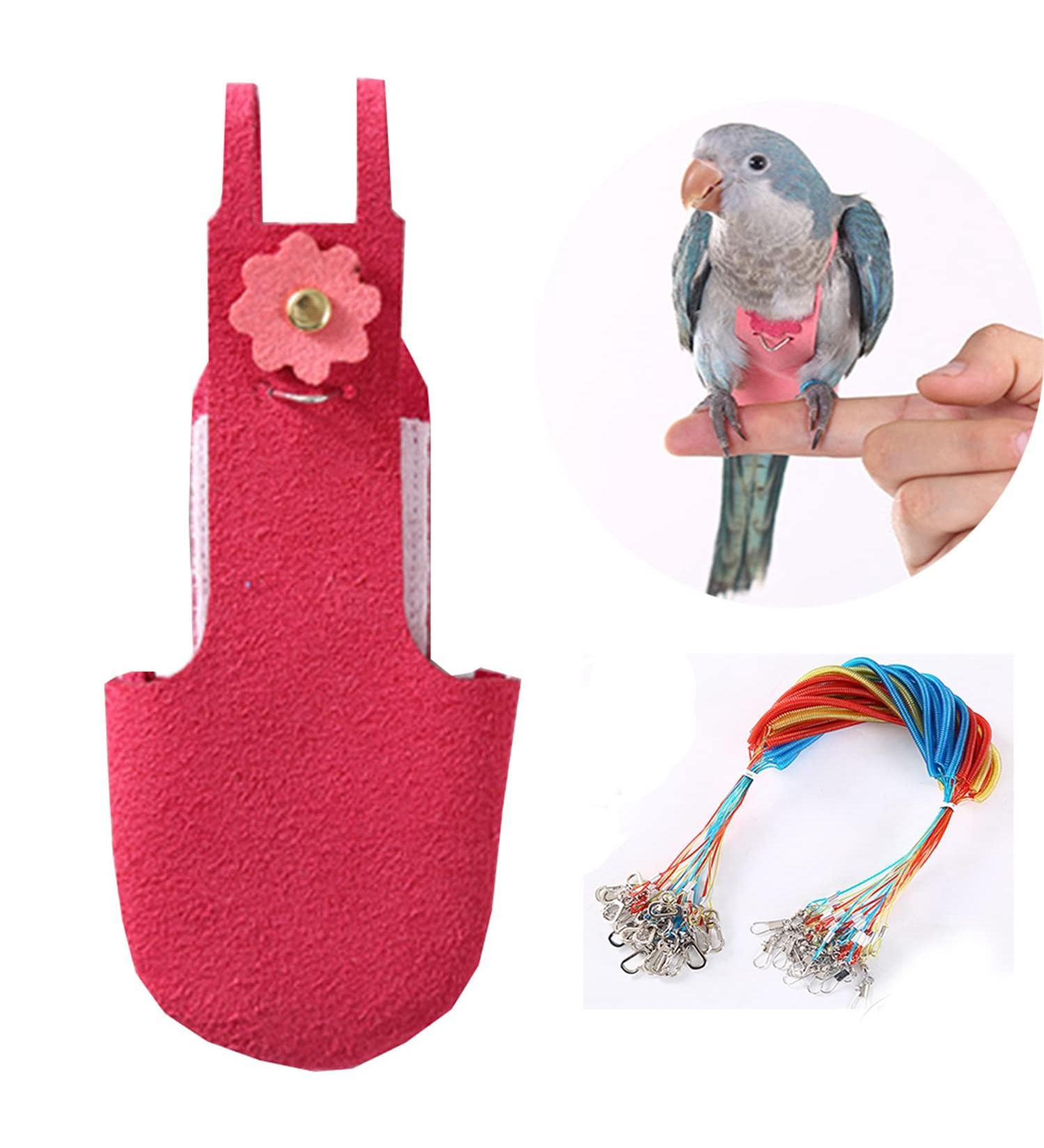 QBLEEV Bird Flight Suit Diaper with Leash - Adjustable Parrot Nappy for Conures, Cockatiel, Macaw, African Grey, Budgie, Parakeet, Cockatoos - Durable Cloth with Lanyard Flightline - S Red - Buy Online on GoSupps.com