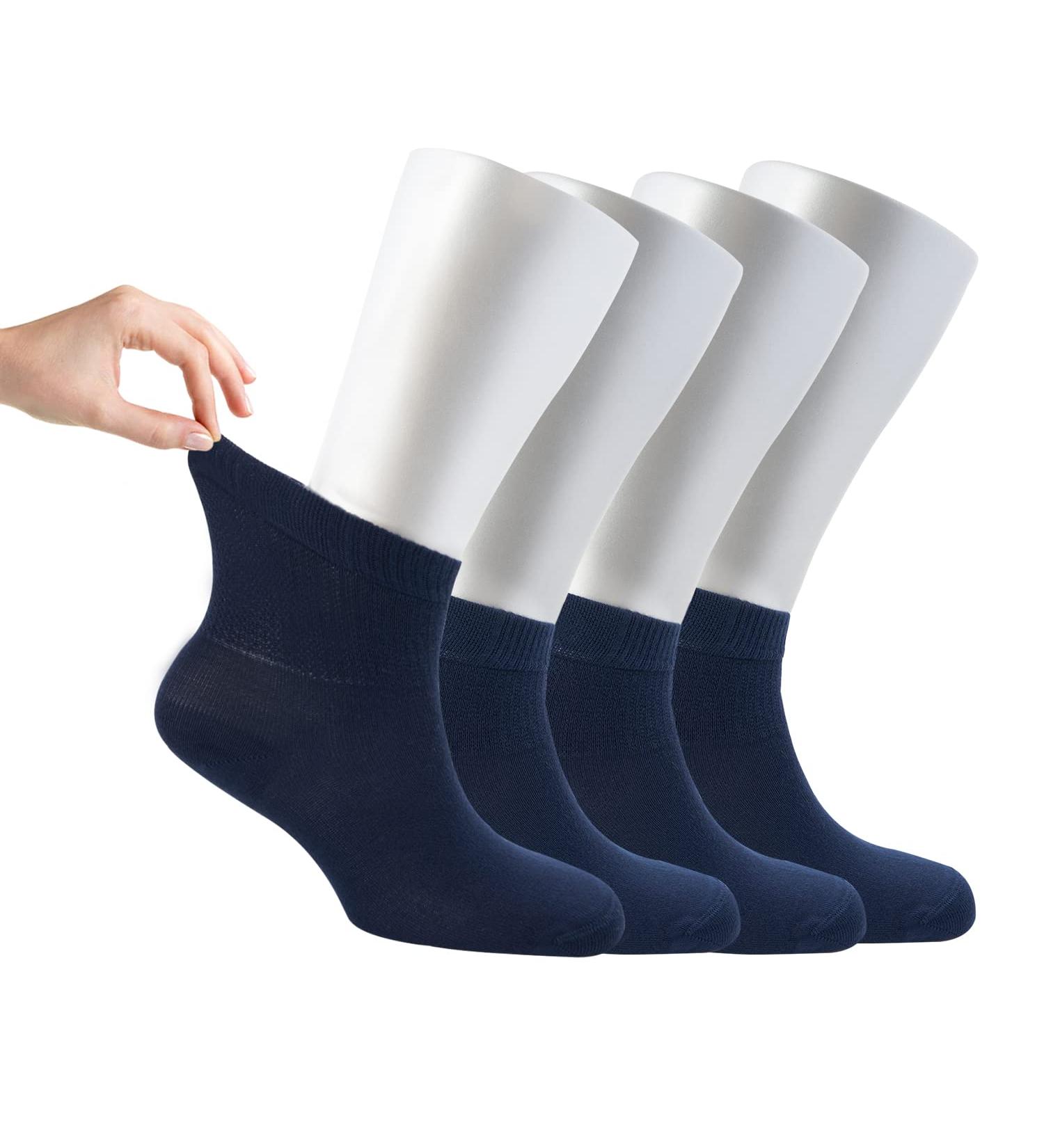 Cosyfeel Women Loose Diabetic Socks | 4-Pack Neuropathy Ankle Socks for Ladies | Super Soft Eco-Friendly Bamboo Material | Durable with Seamless Toe | Multicolour Patterns | 4 Seasons 4-7 NAVY BLUE - Buy Online on GoSupps.com